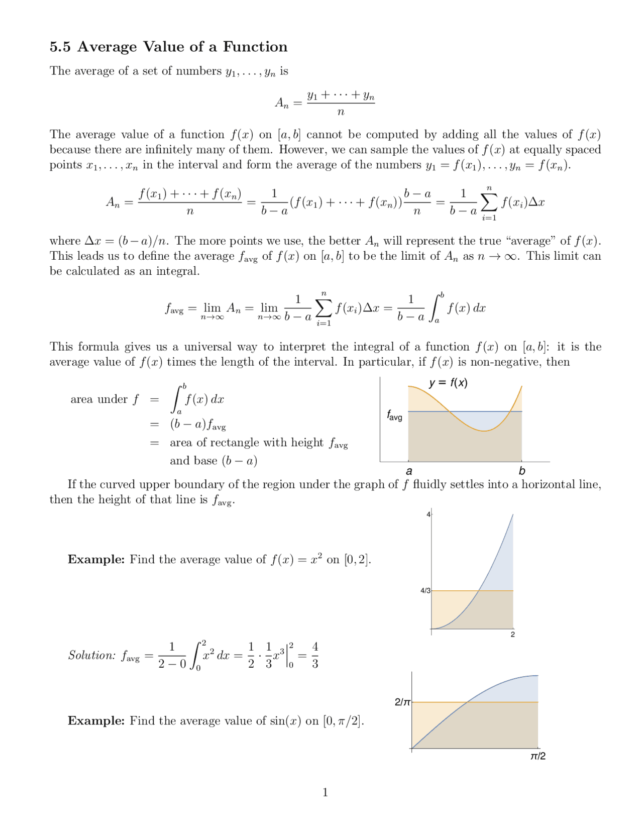 5.5 Average Value of a Function | Lecture notes Advanced Calculus | Docsity