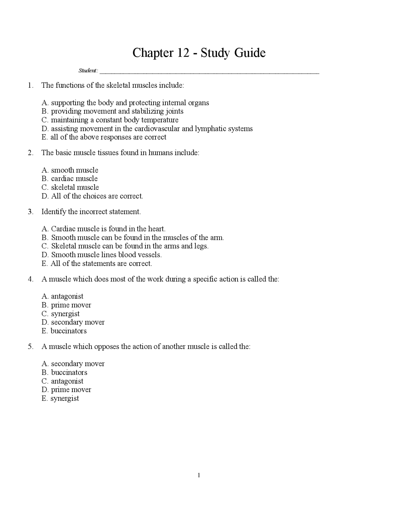 Chapter 12 - Study Guide | Exercises Human Biology | Docsity