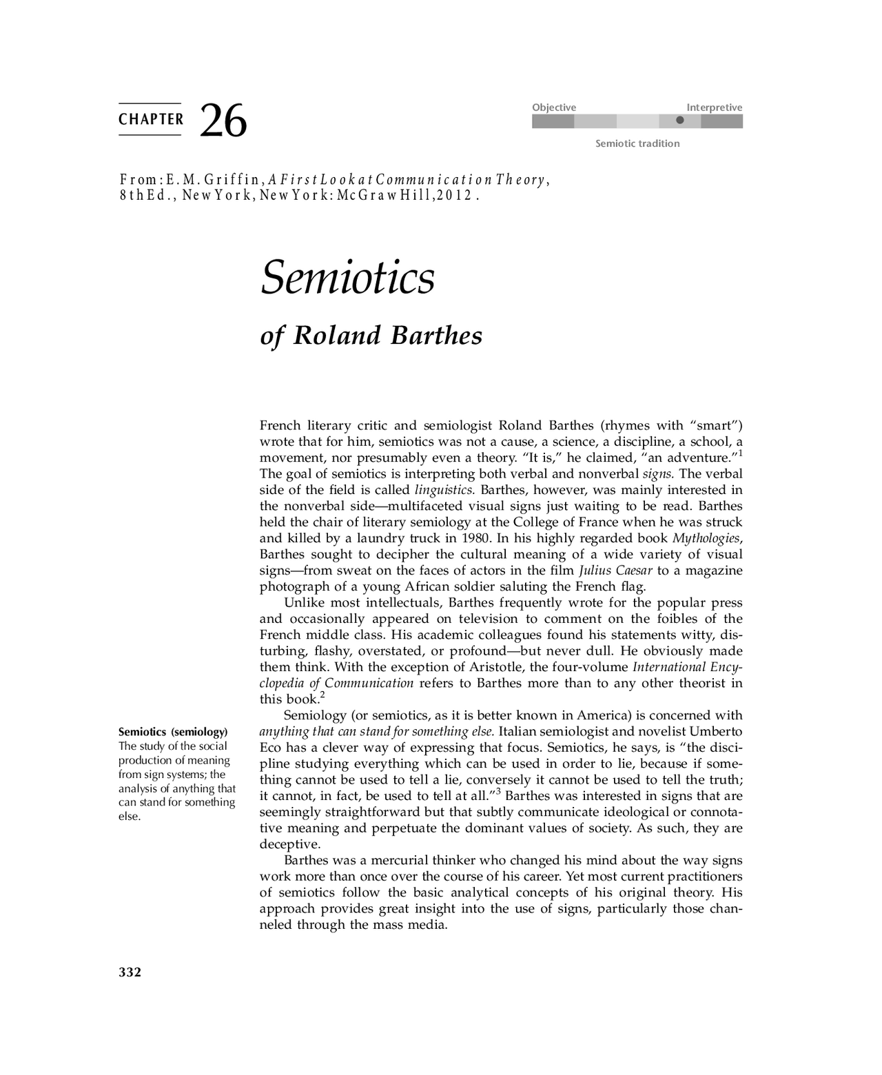 Semiotic Notes 22-Barthes-Semiotics.pdf | Study notes Communication | Docsity