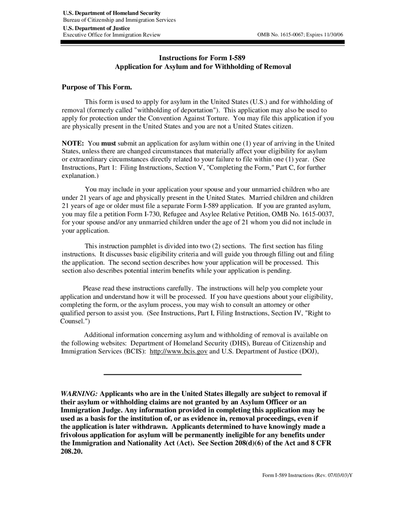 Instructions for Form I-589 Application for Asylum and for ... | Study  notes English | Docsity