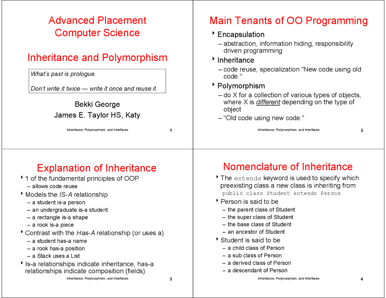 Inheritance and Polymorphism | Exercises Computer science | Docsity