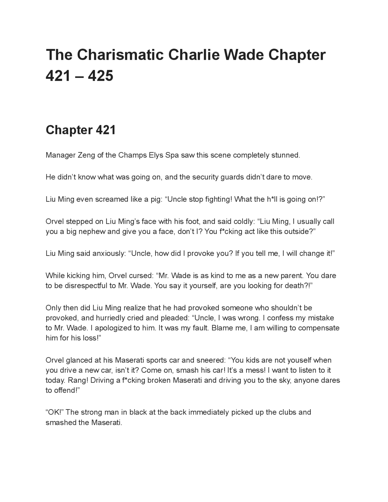 The Charismatic Charlie Wade Chapter 421 425 Lecture notes Law