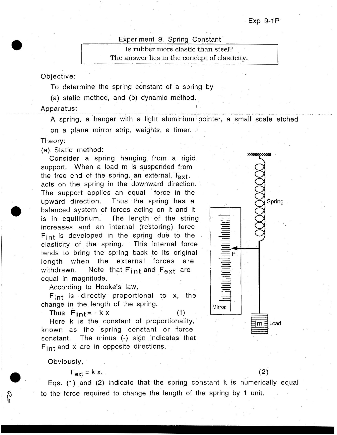 09 Spring Constant | Lecture notes Law | Docsity