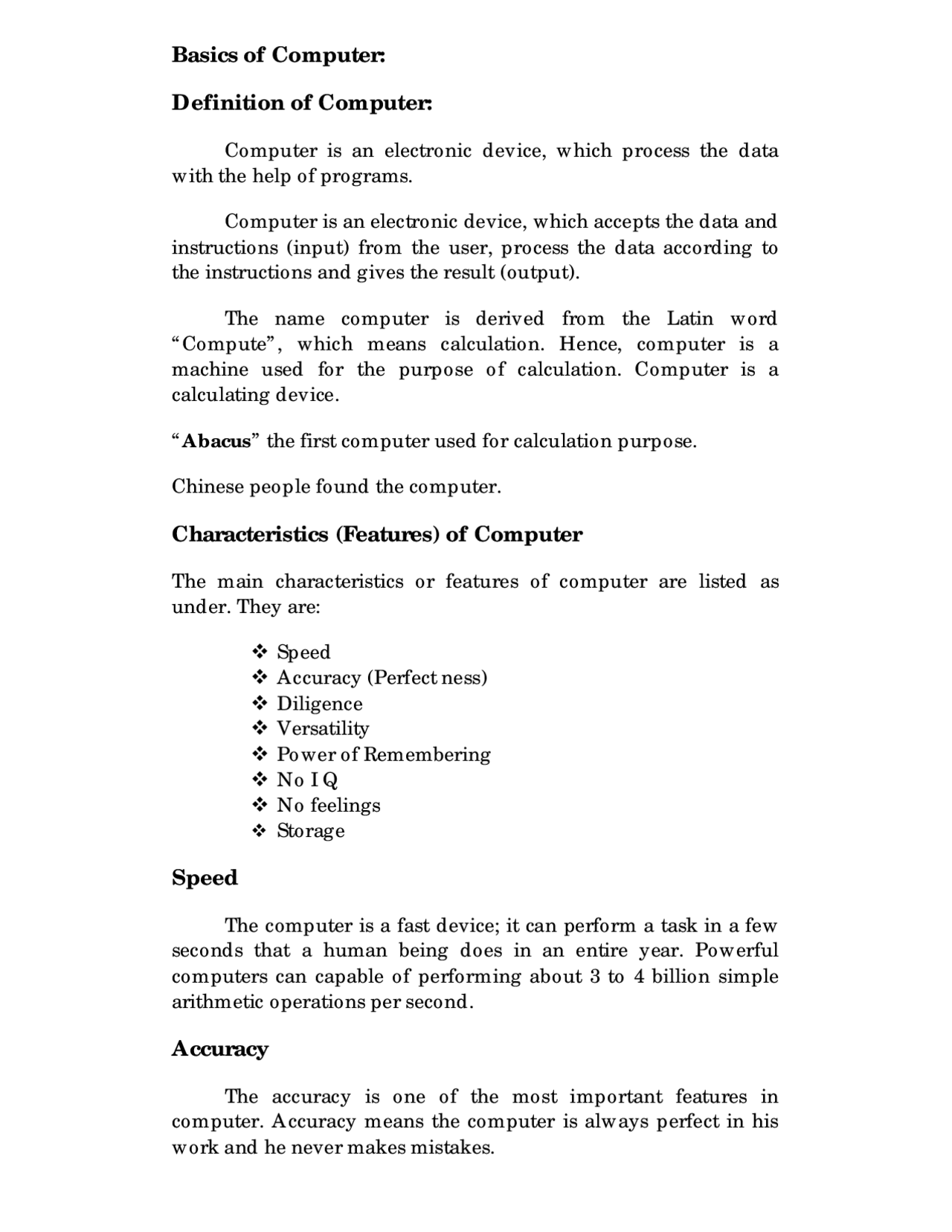 Characteristics (Features) of Computer Speed Accuracy | Lecture notes ...