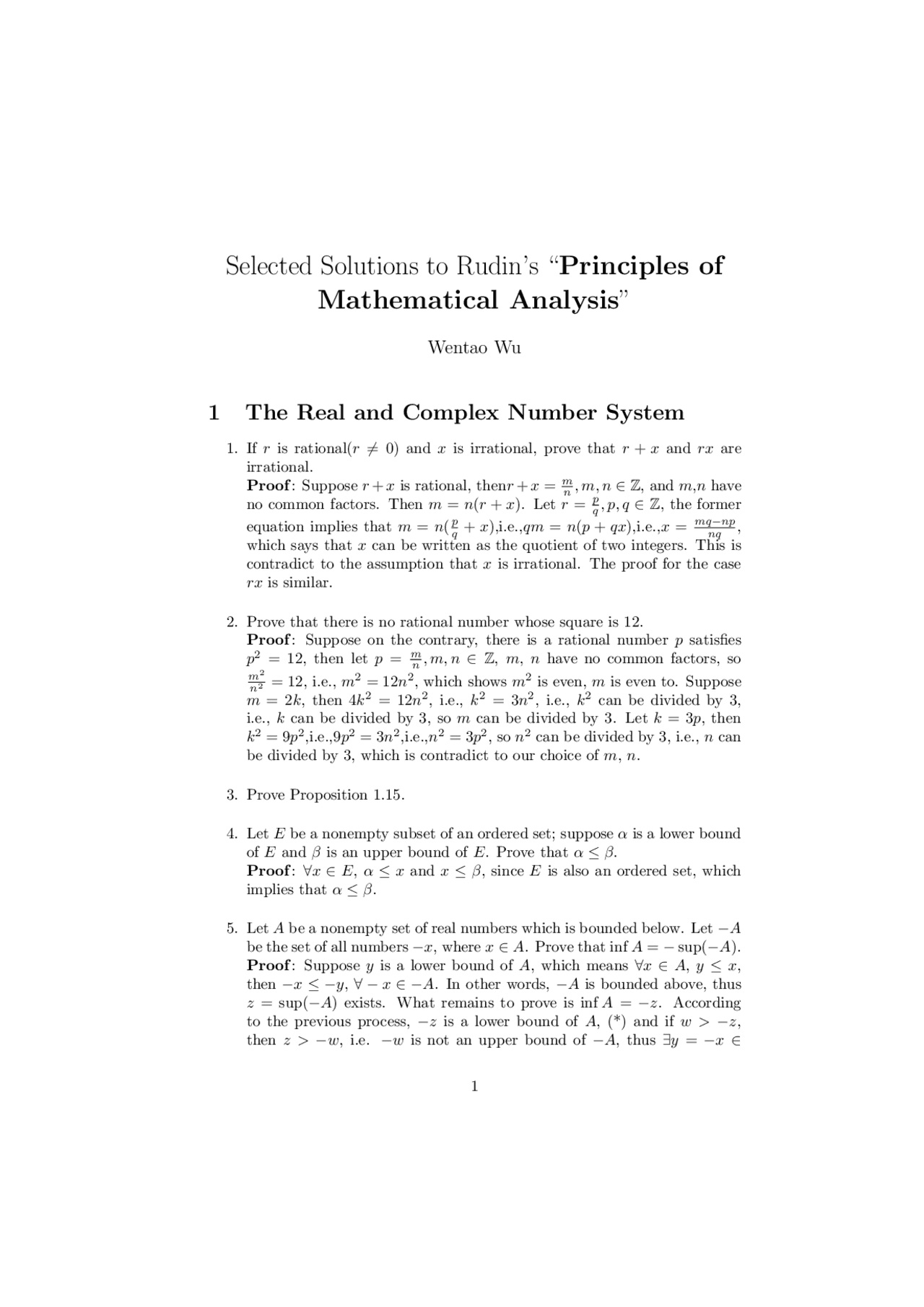 Selected Solutions to Rudin's “Principles of Mathematical ... | Study ...