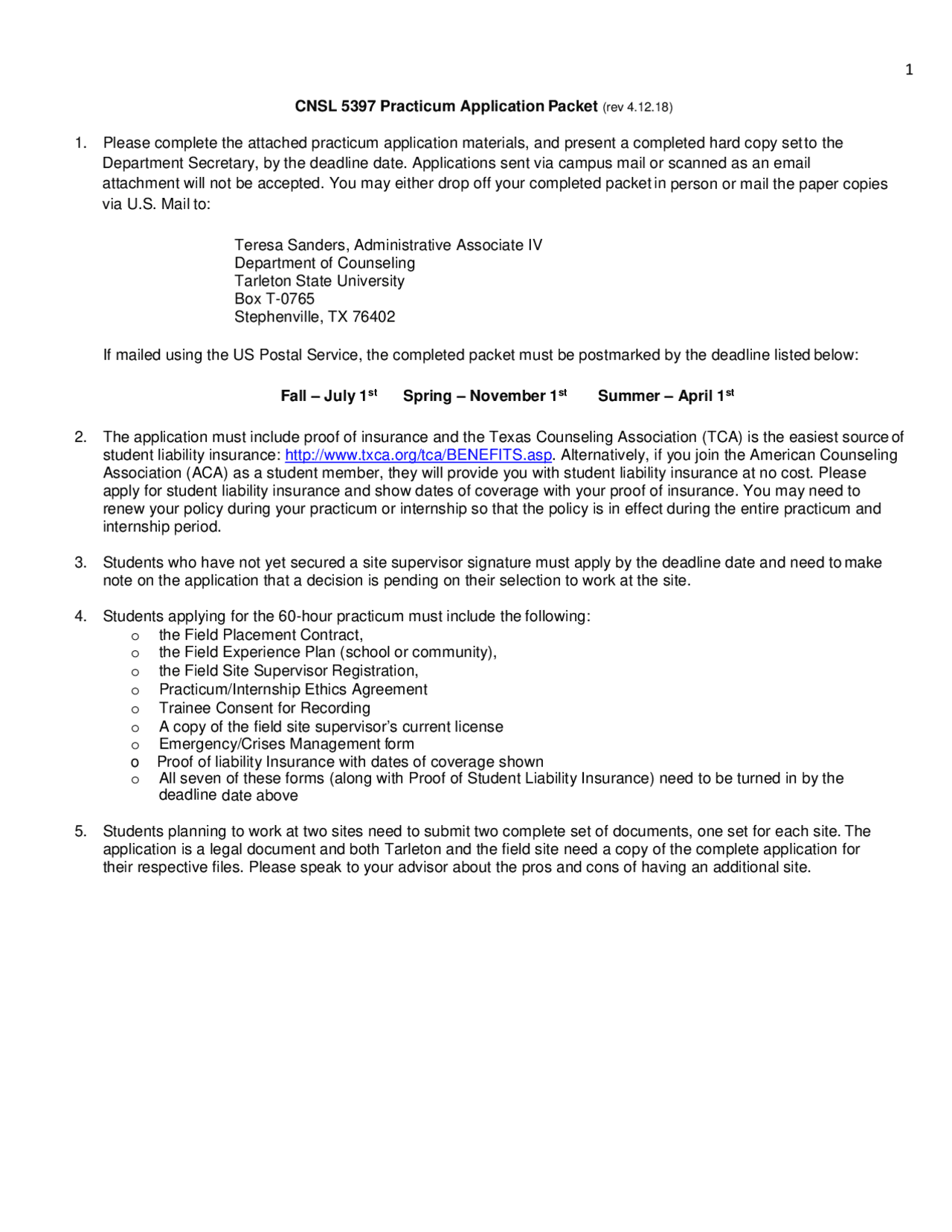 Application Process and Requirements for Counseling Practicum and ...