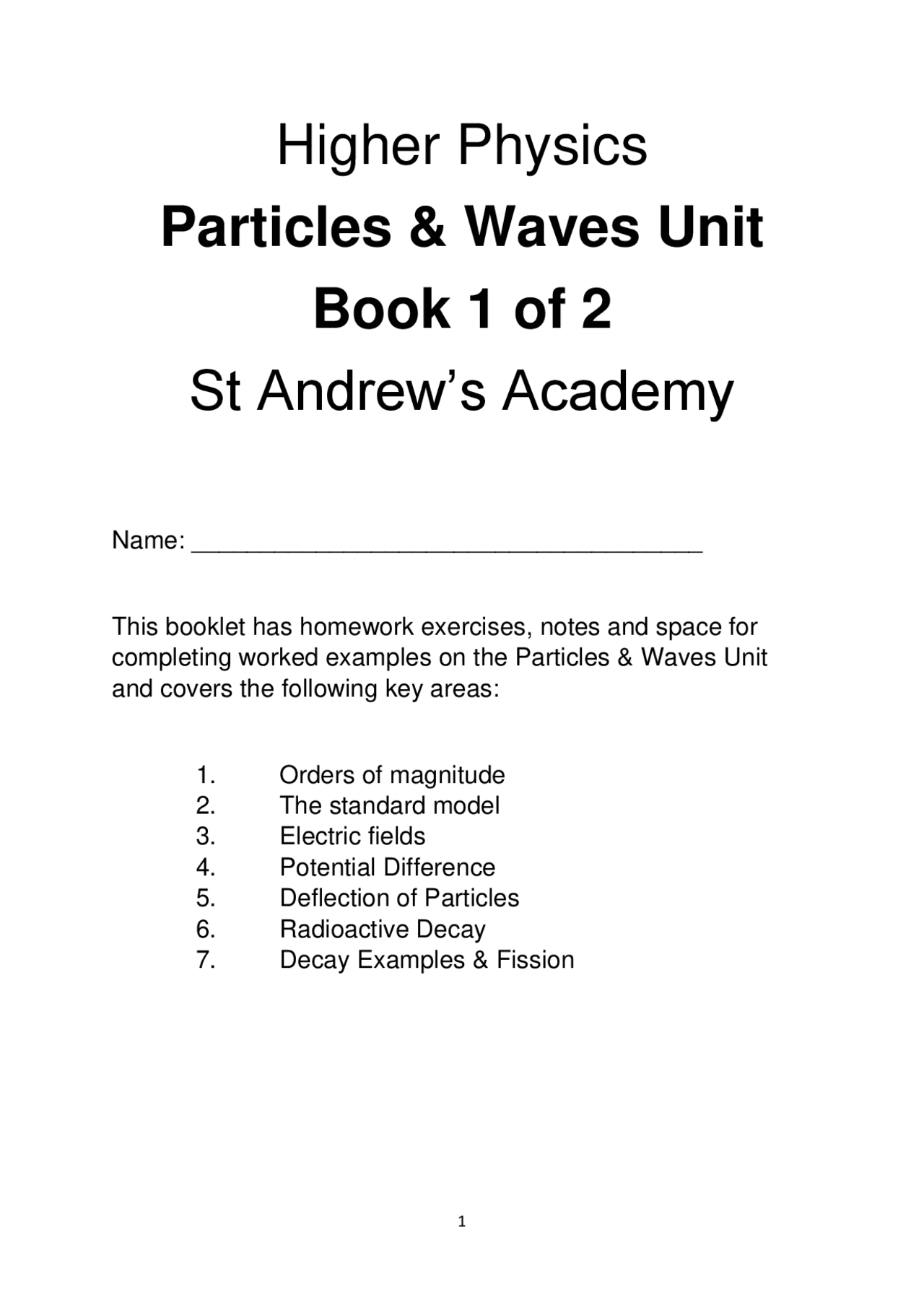 Higher Physics Particles & Waves Unit Book 1 of 2 St ... | Study notes ...
