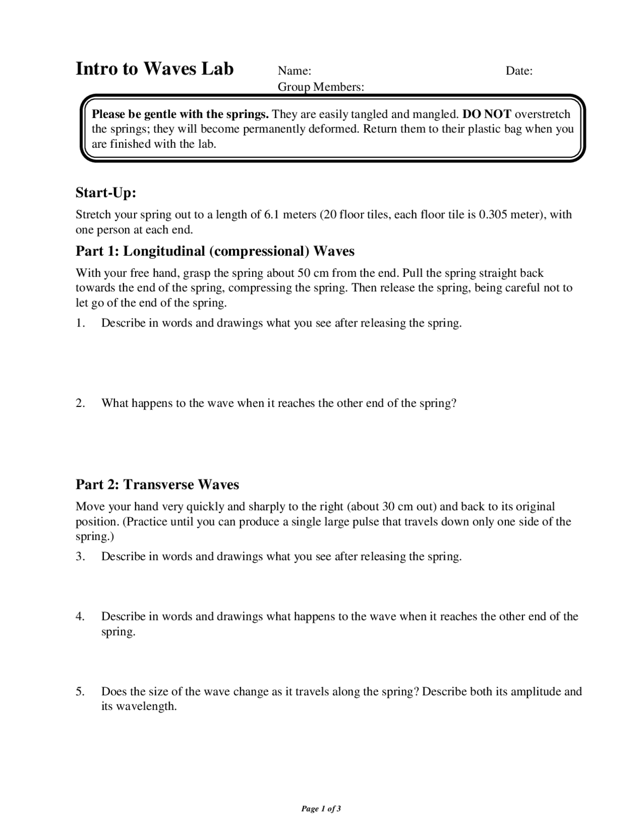 Lab: Introduction to waves | Exams Physics | Docsity