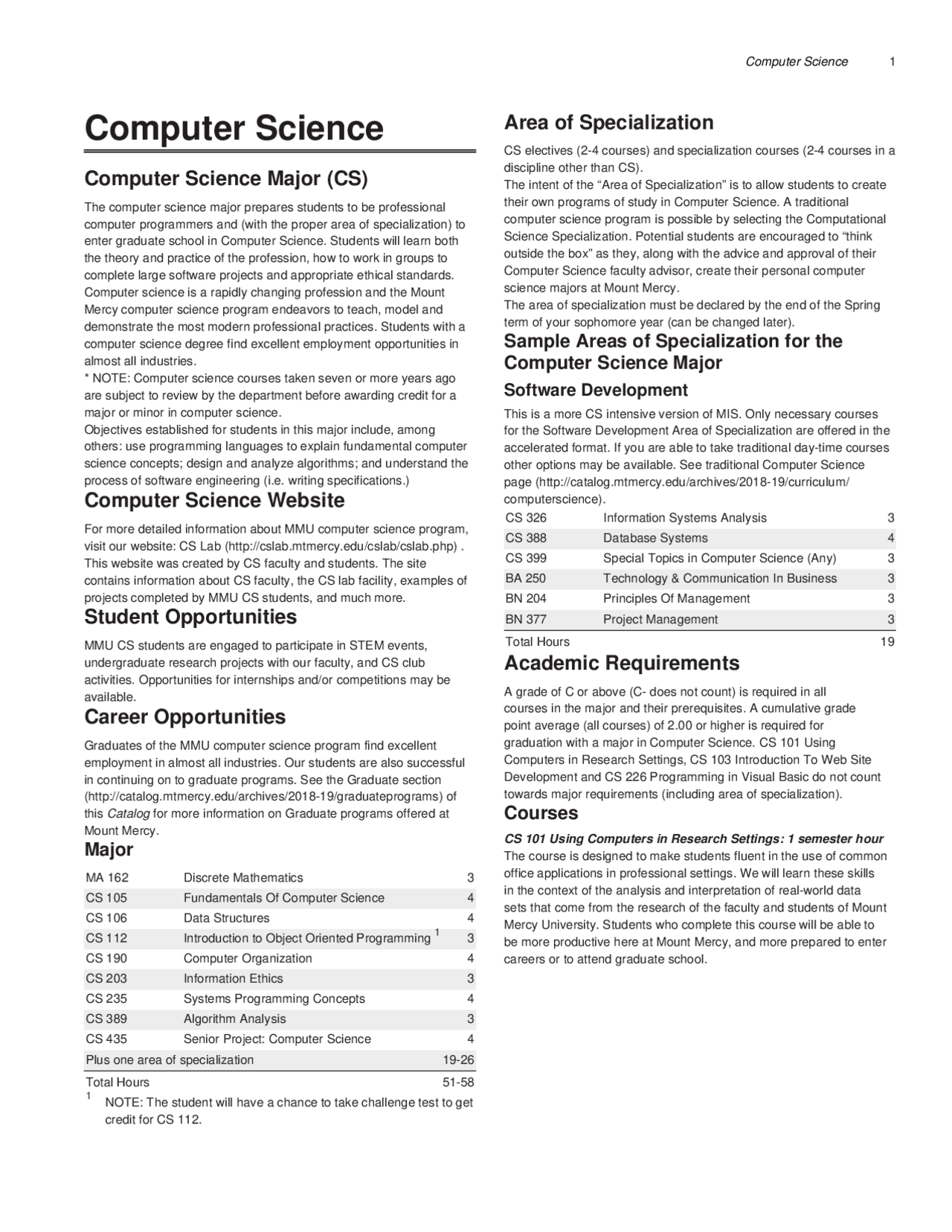 Computer Science Mount Mercy Catalog Slides Computer science Docsity