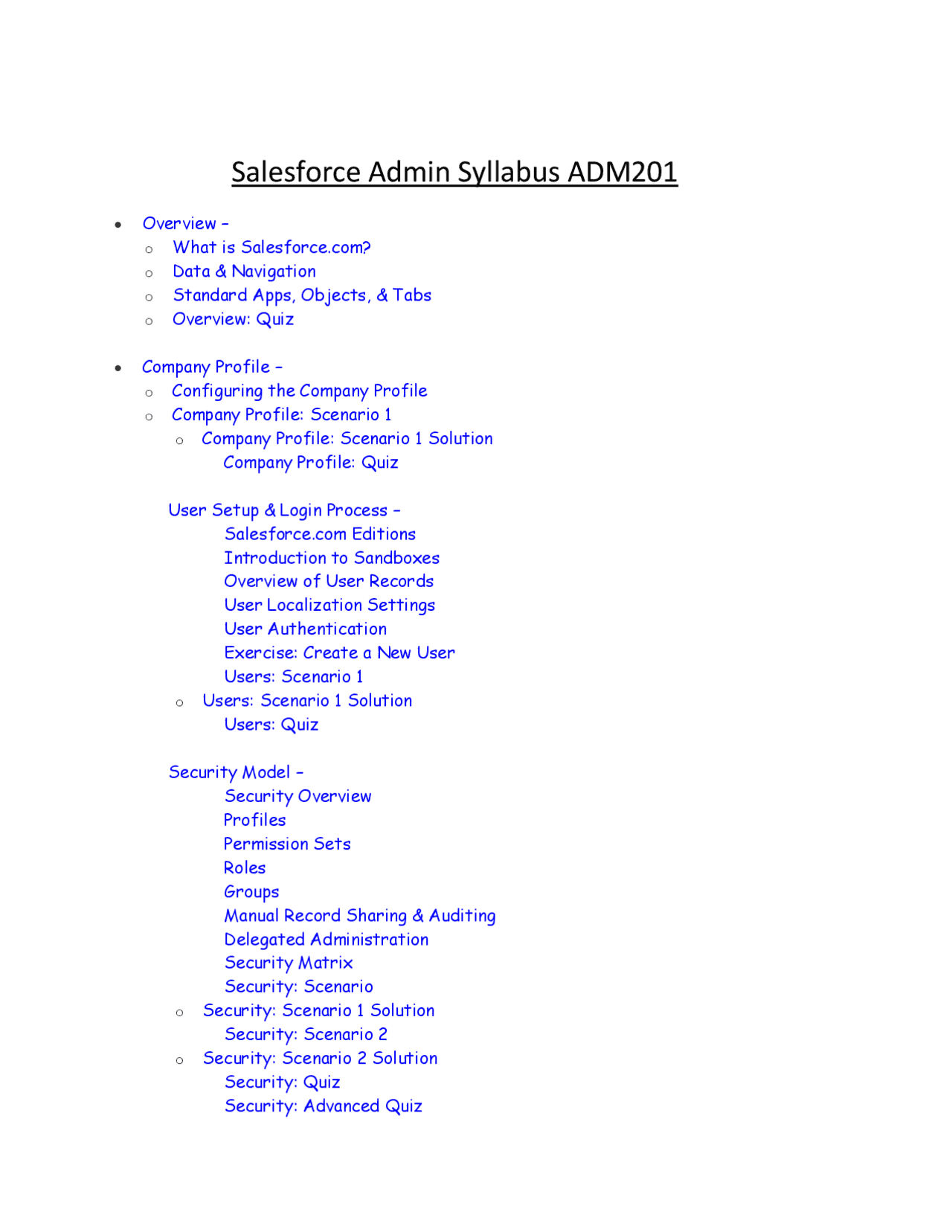 Salesforce Admin Guide.pdf Salesforce Admin Syllabus ADM201 | Study Guides, Projects, Research ...
