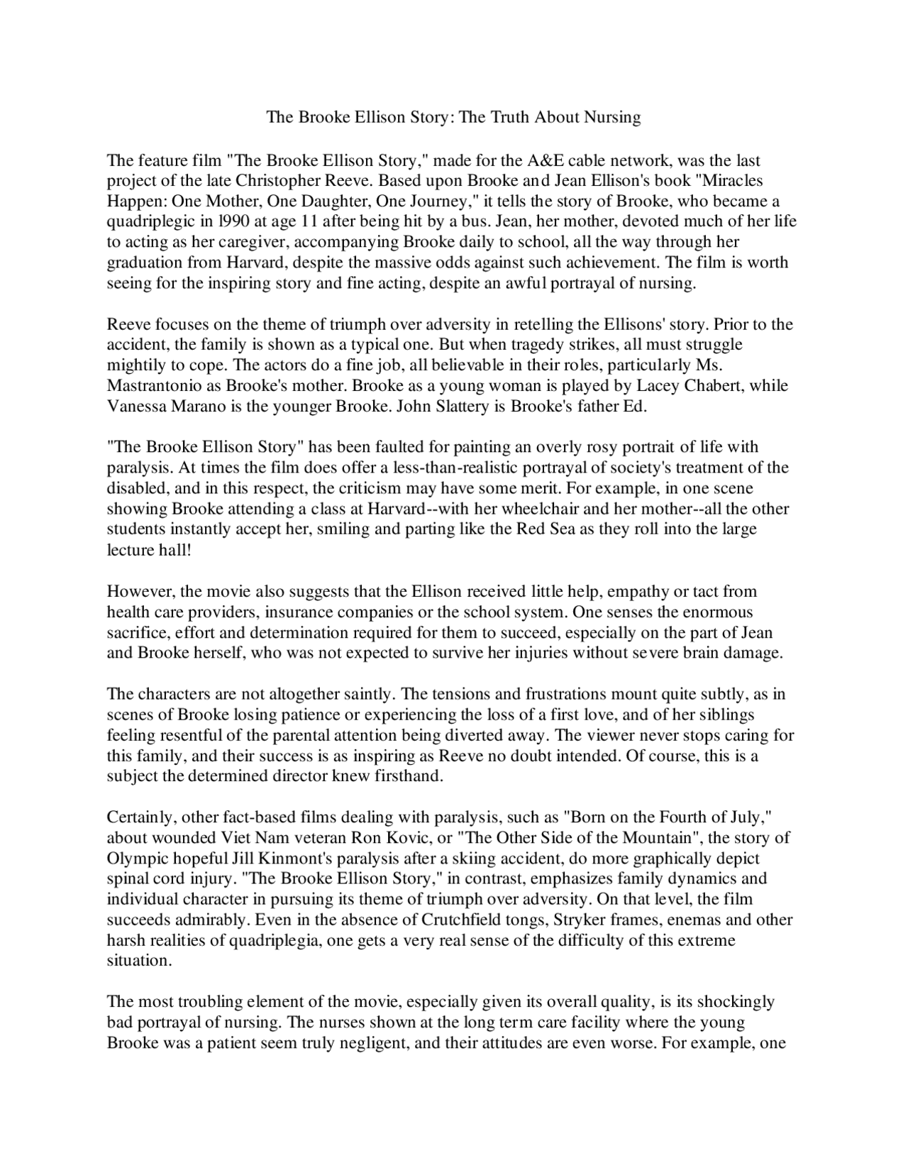 The Brooke Ellison Story: Triumph Over Adversity and the ...