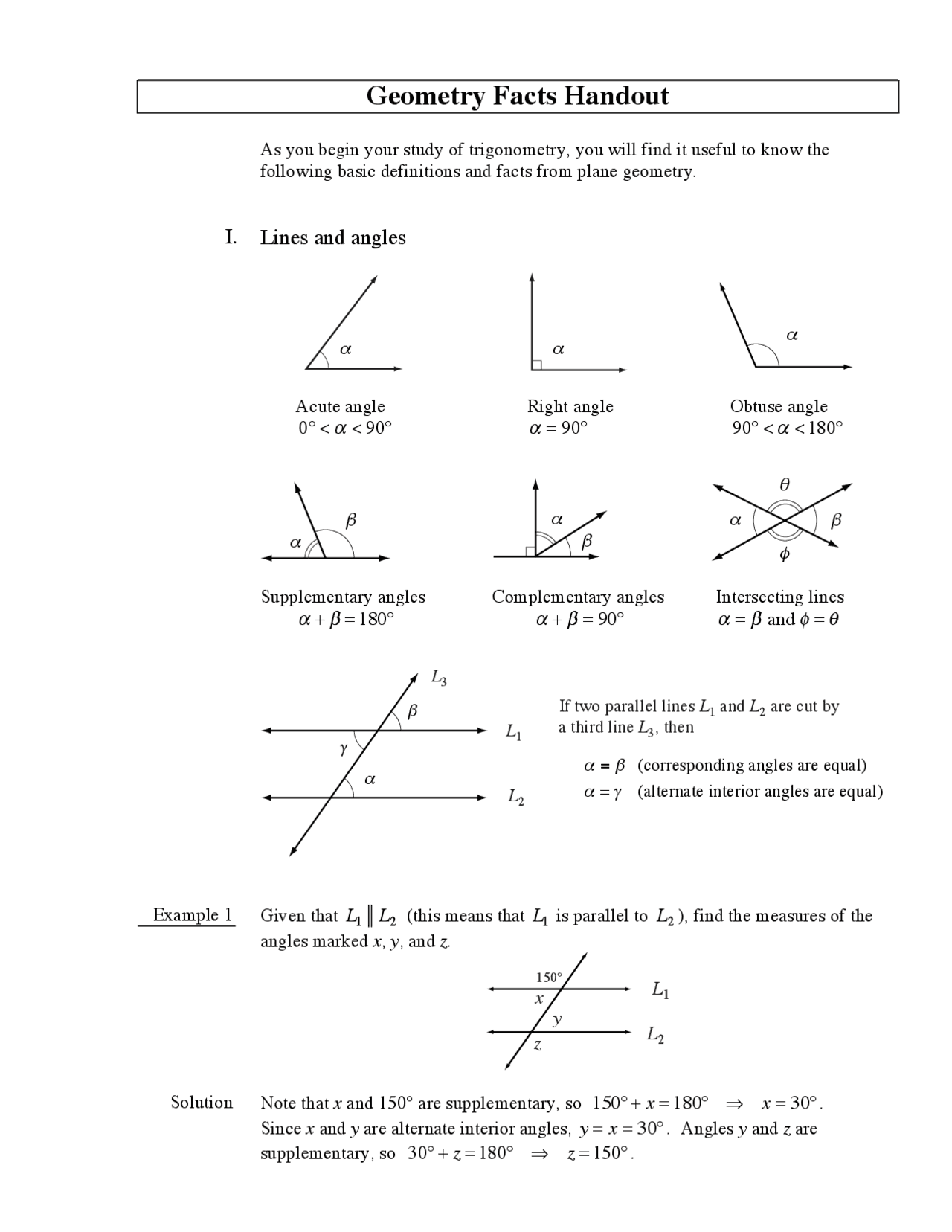 Geometry Facts Handout | Summaries Geometry | Docsity