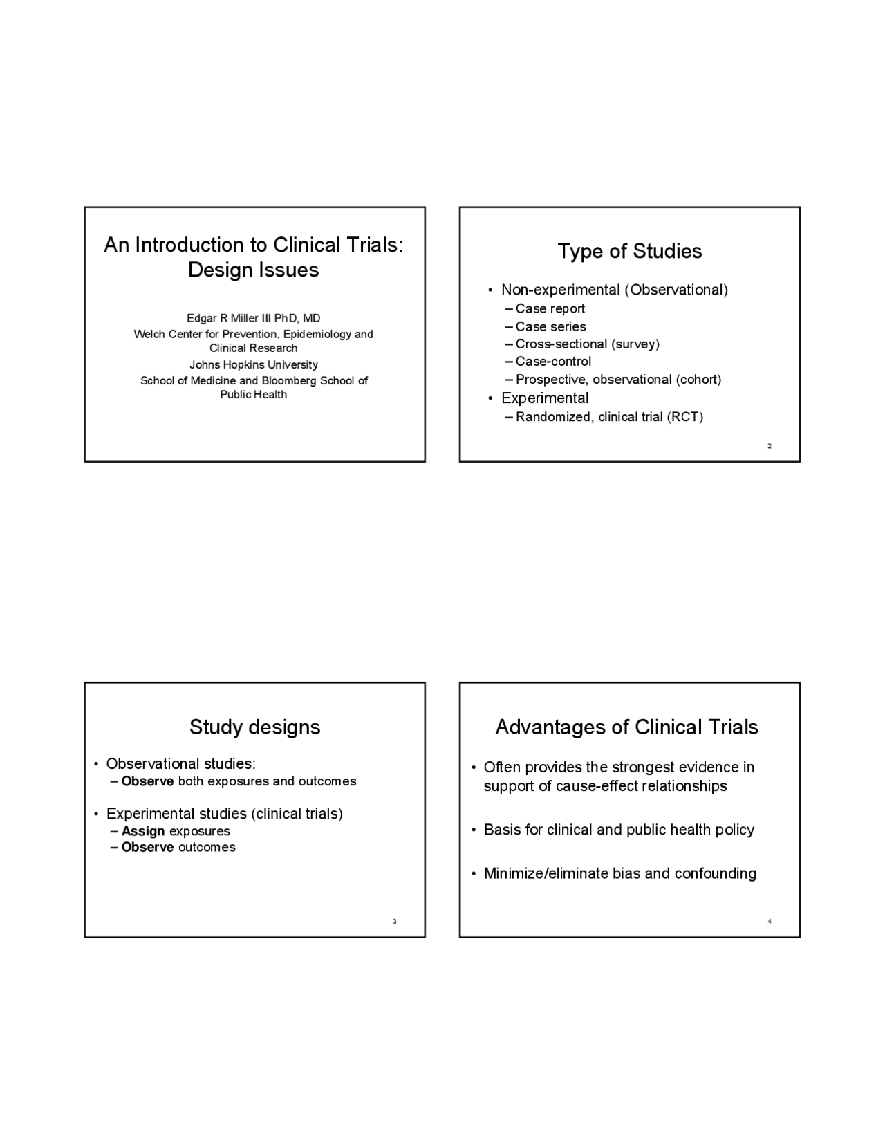 An Introduction to Clinical Trials Design Issues Summaries Design
