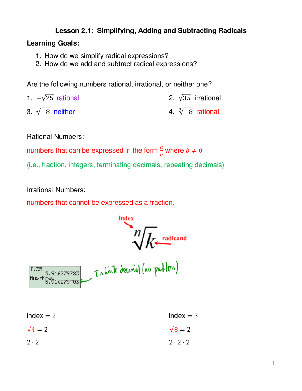 Lesson 2 1 Simplifying Adding And Subtracting Radicals Lecture lesson-2-1-simplifying-adding-and-subtracting-radicals-lecture