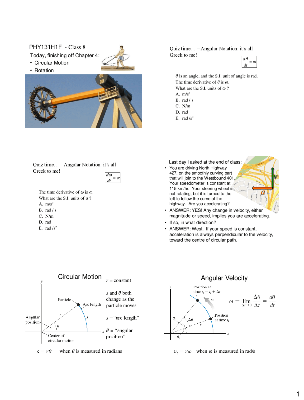 Circular Motion Angular Velocity | Study notes Physics | Docsity