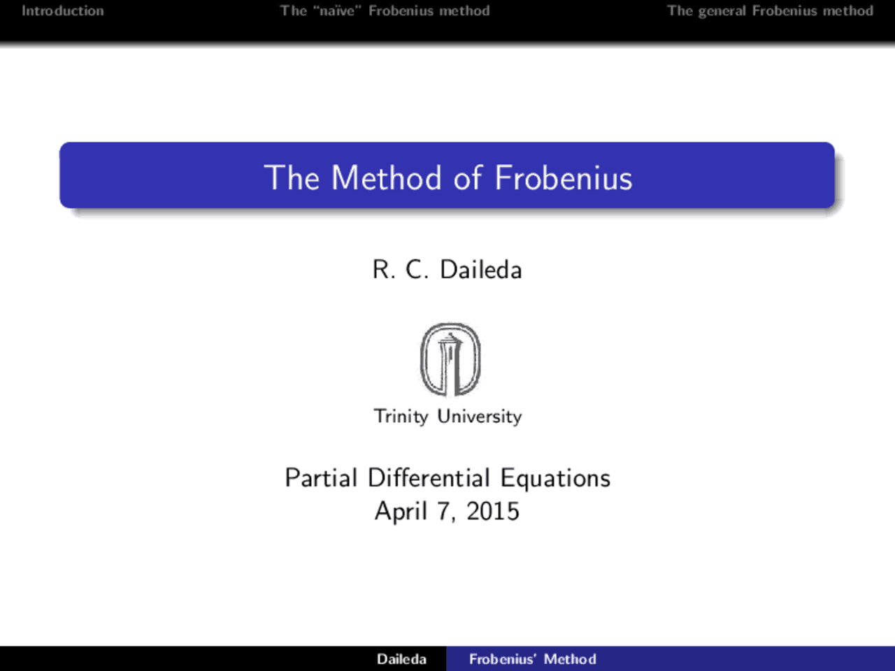 The Method of Frobenius | Lecture notes Differential Equations | Docsity