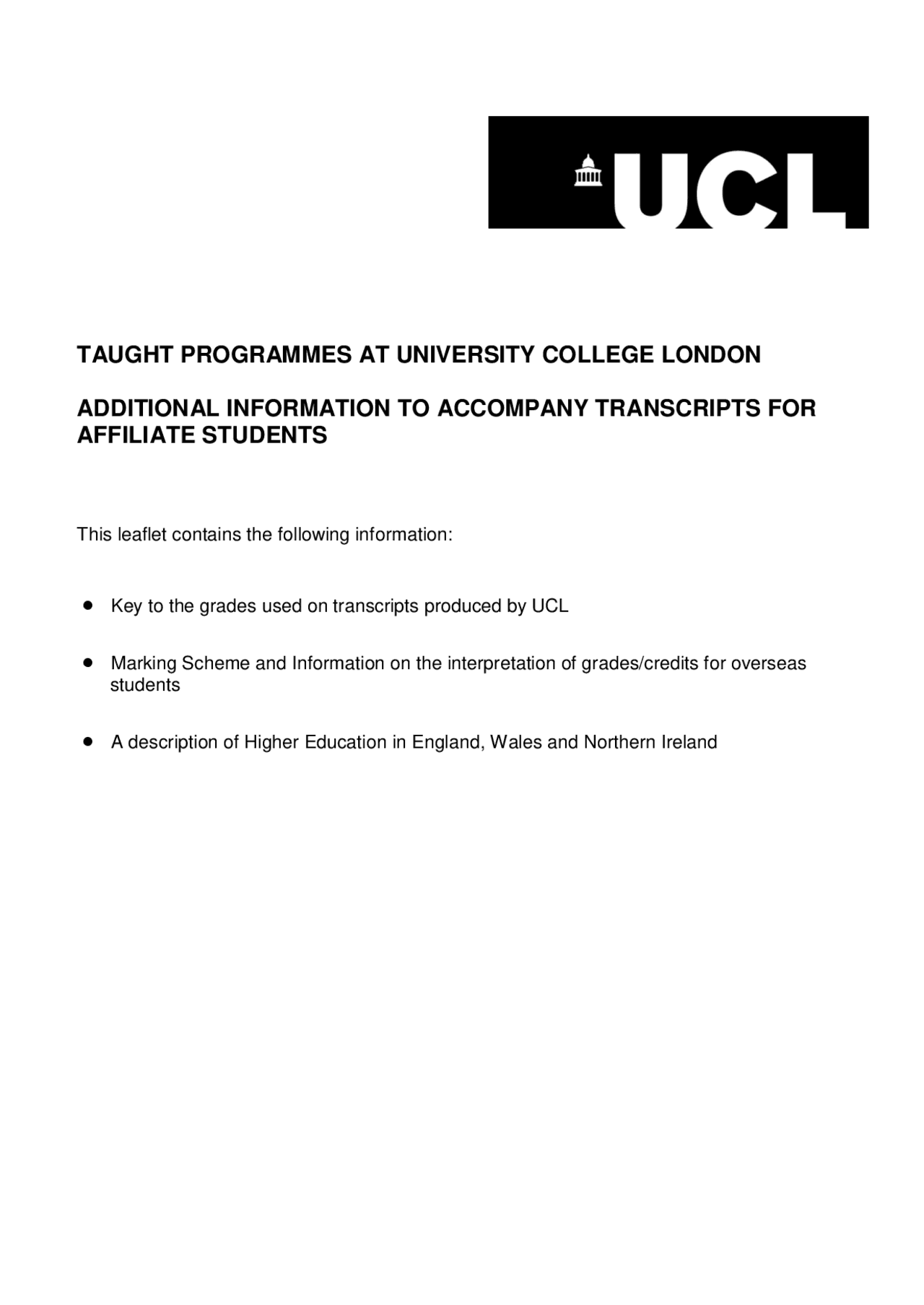 Key to the grades used on transcripts produced by UCL ... | Exercises ...