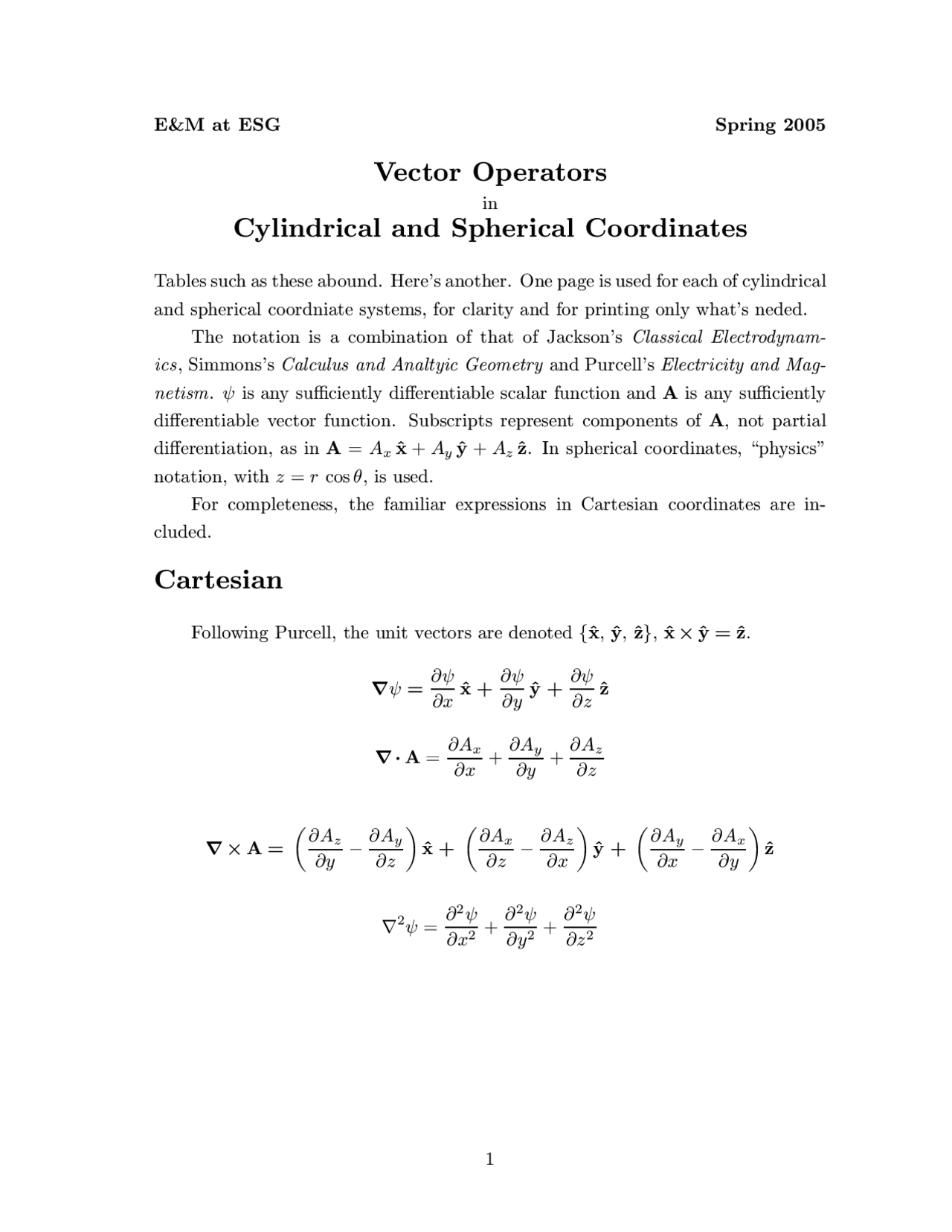 Vector Operators Cylindrical and Spherical Coordinates ... | Study ...