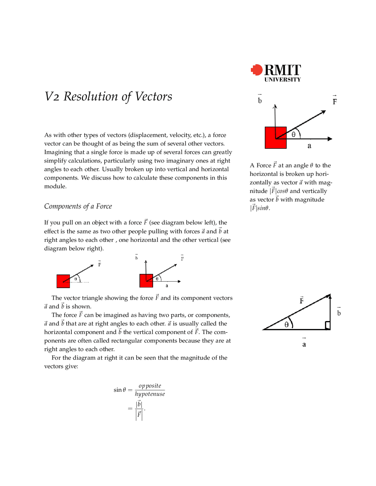 V2 Resolution of Vectors | Study notes Calculus | Docsity