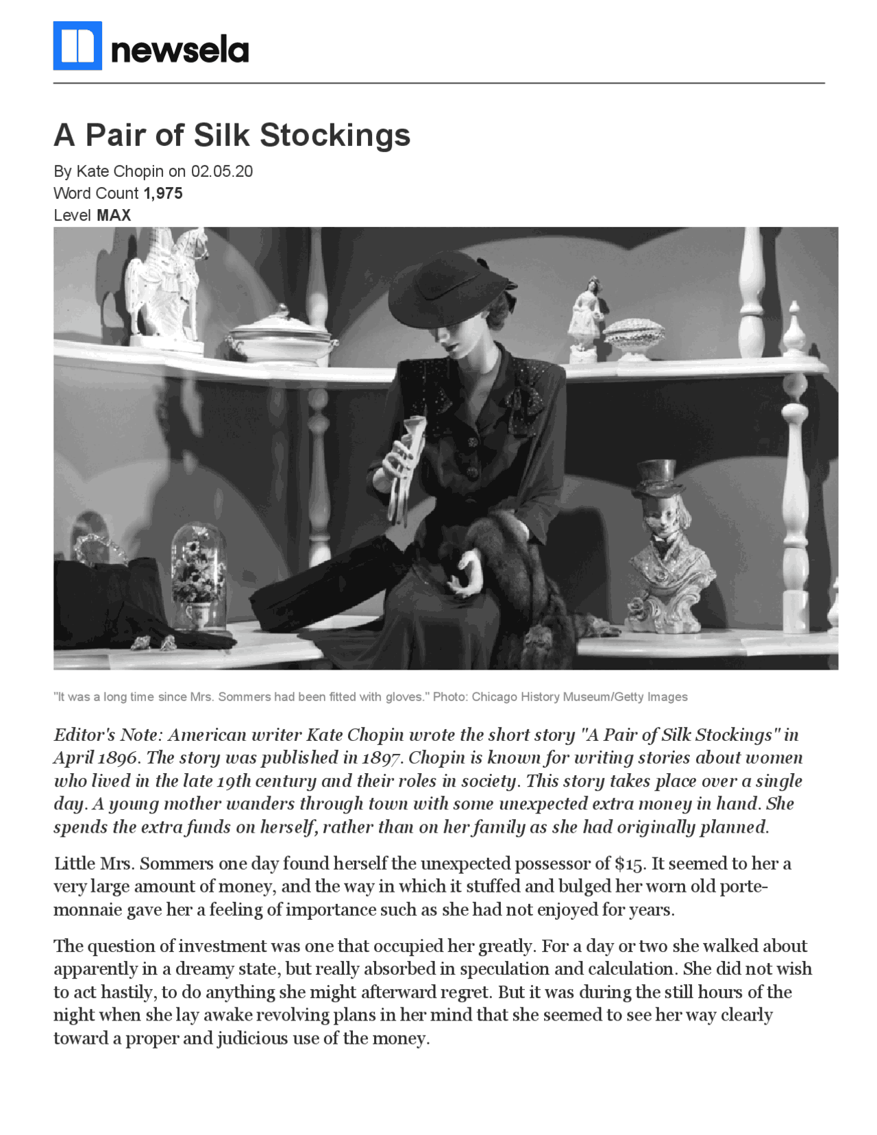 From A Pair Of Silk Stockings Answers A Pair of Silk Stockings | Lecture notes History | Docsity