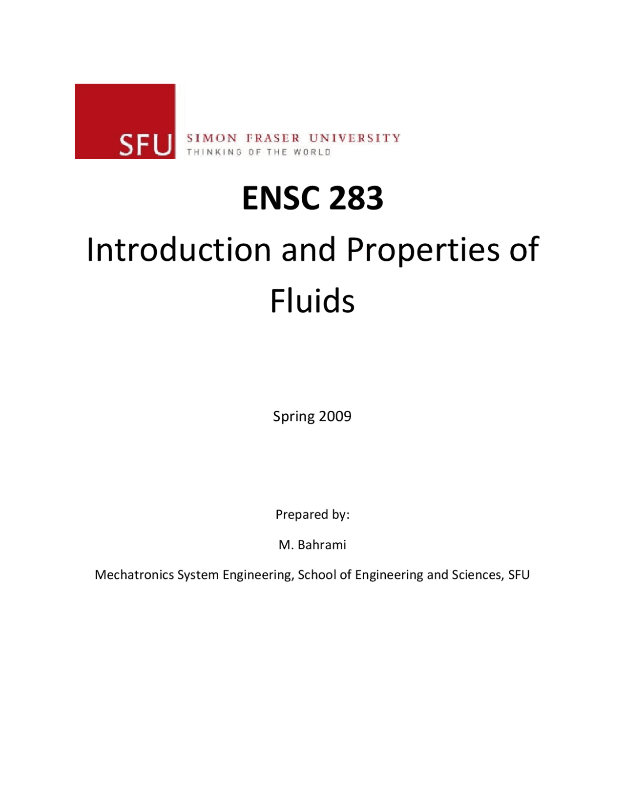 ENSC 283 Introduction and Properties of Fluids | Study notes Fluid ...