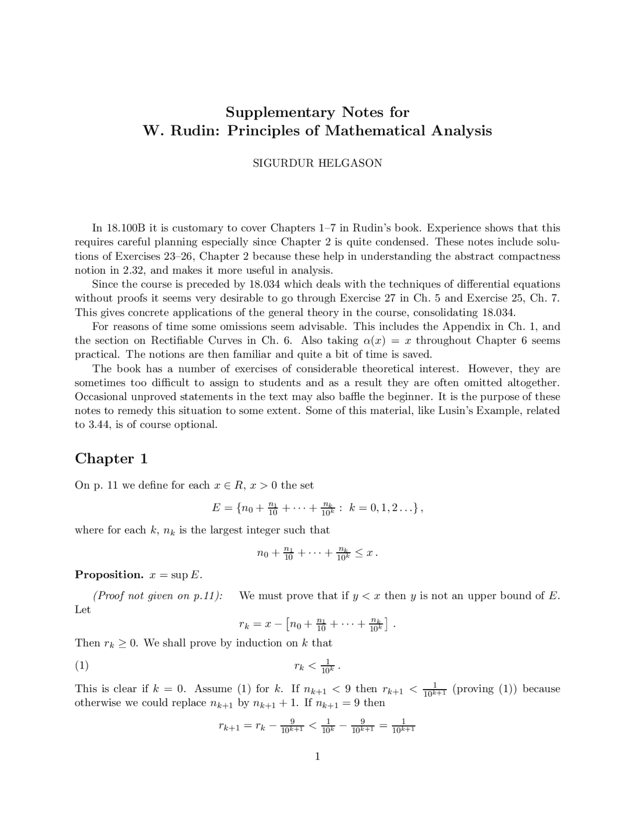 Supplementary Notes for W. Rudin | Summaries Mathematical Analysis ...