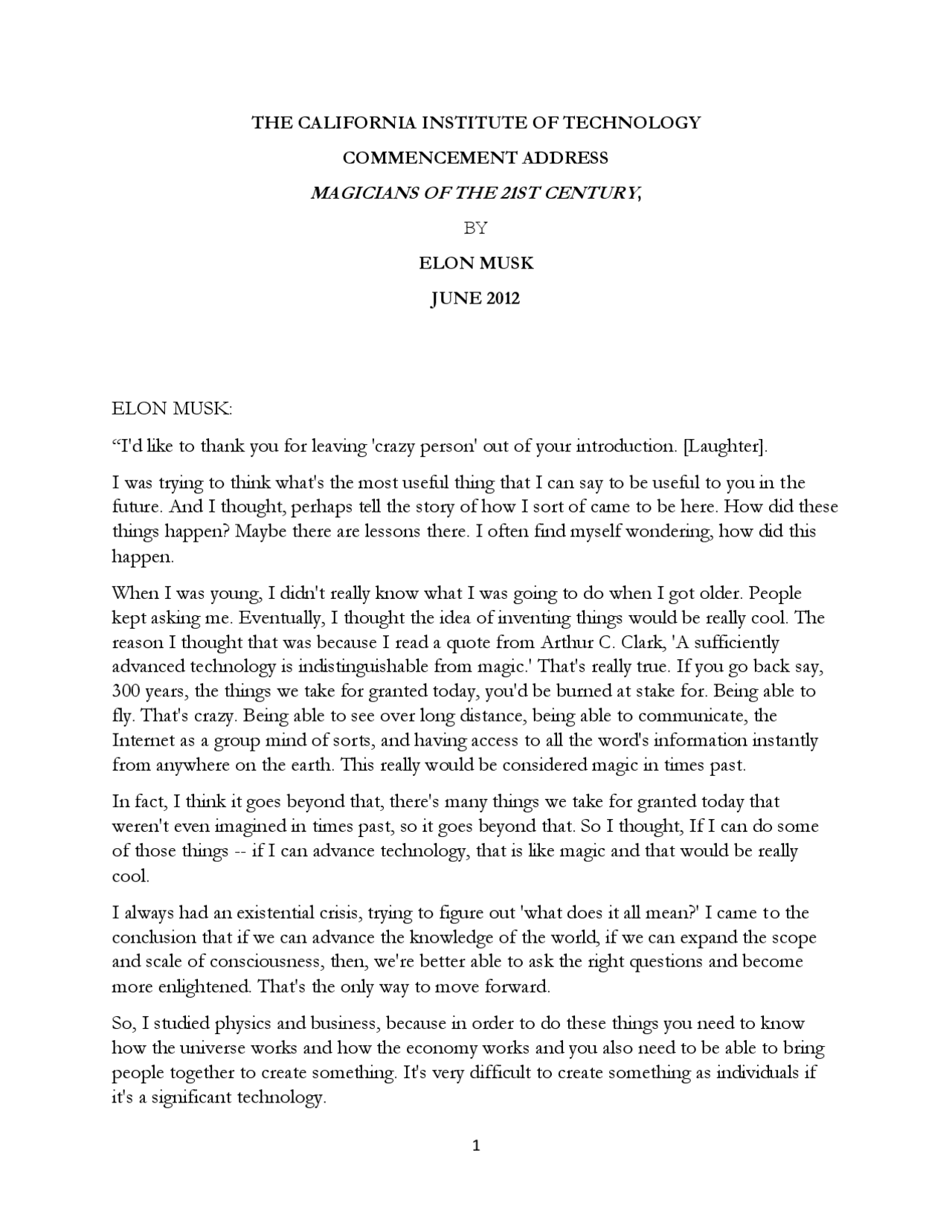 ElonMuskSpeech.pdf Study notes Rhetoric Docsity