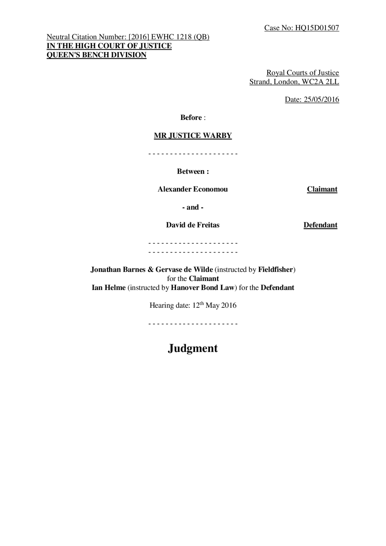 High Court Judgment Template | Lecture notes Communication | Docsity