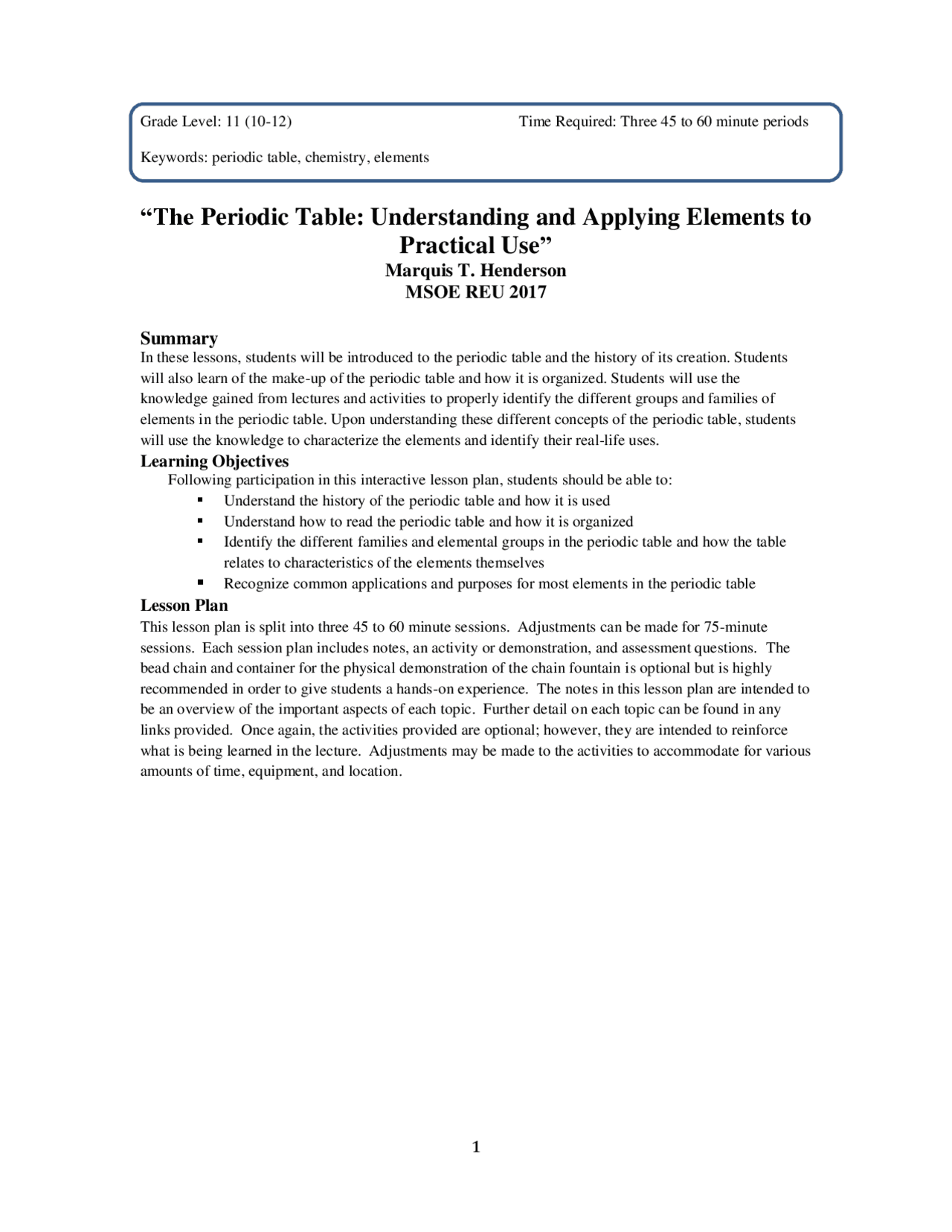 Understanding the Evolution of the Periodic Table: A Three-Lesson Plan ...