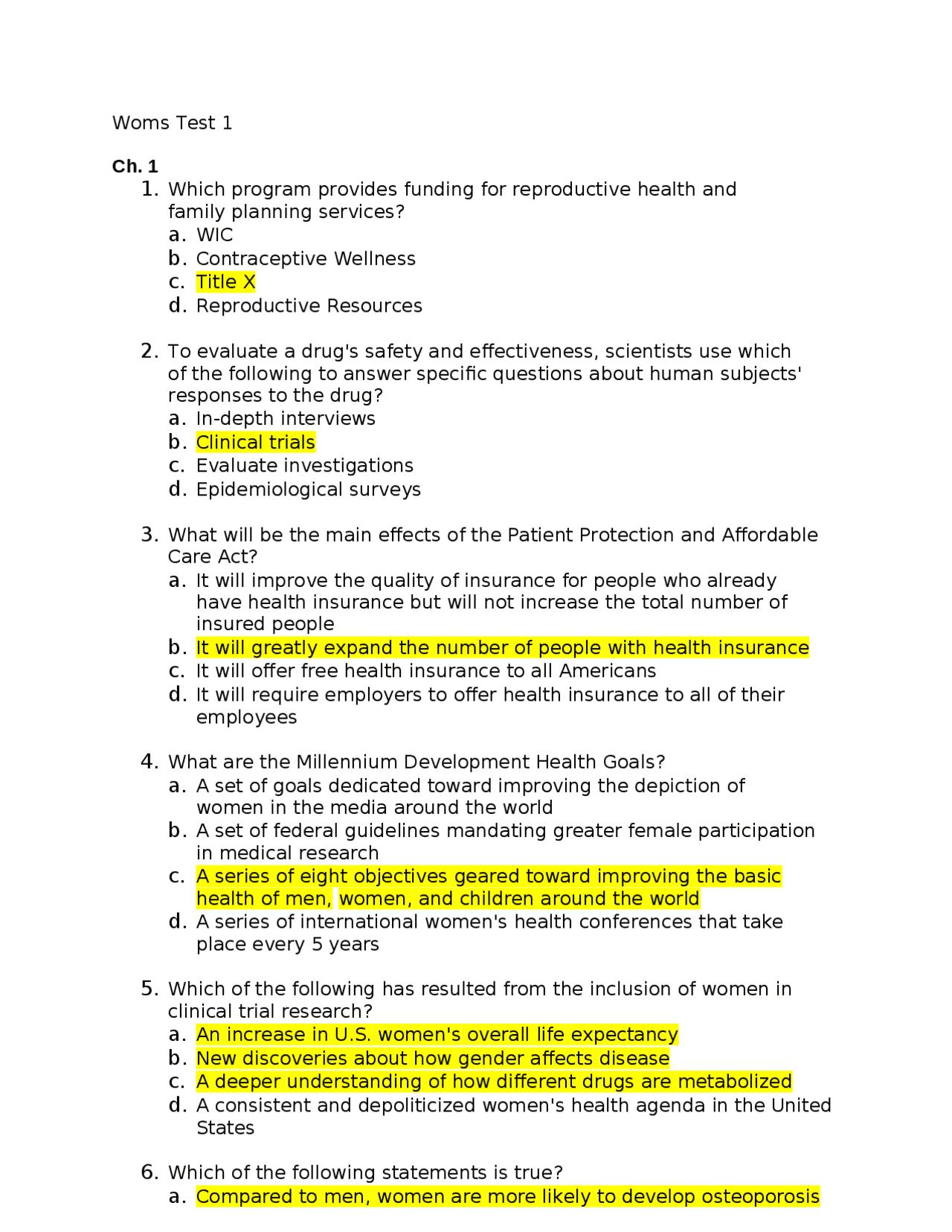 Women's Health and Healthcare System in the US | Exams Nursing | Docsity