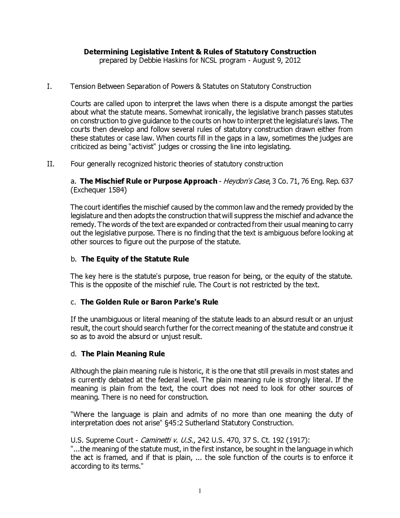 Determining Legislative Intent & Rules of Statutory Construction ...