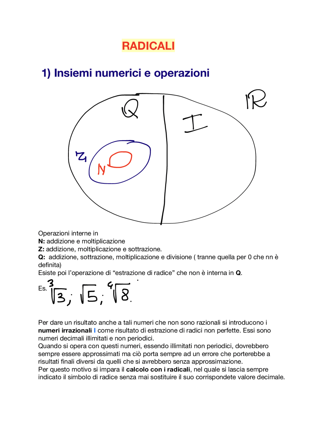 Radicali Radicali svolgimenti | Schemi e mappe concettuali di Matematica | Docsity