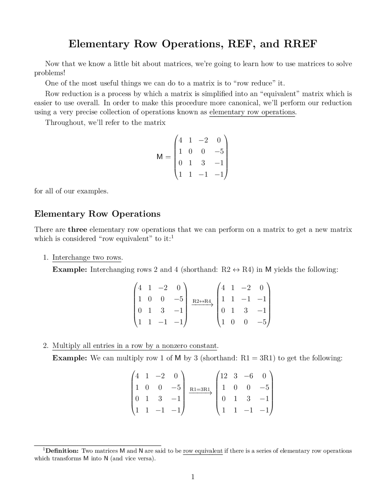 Elementary Row Operations, REF, and RREF | Slides Linear Algebra | Docsity