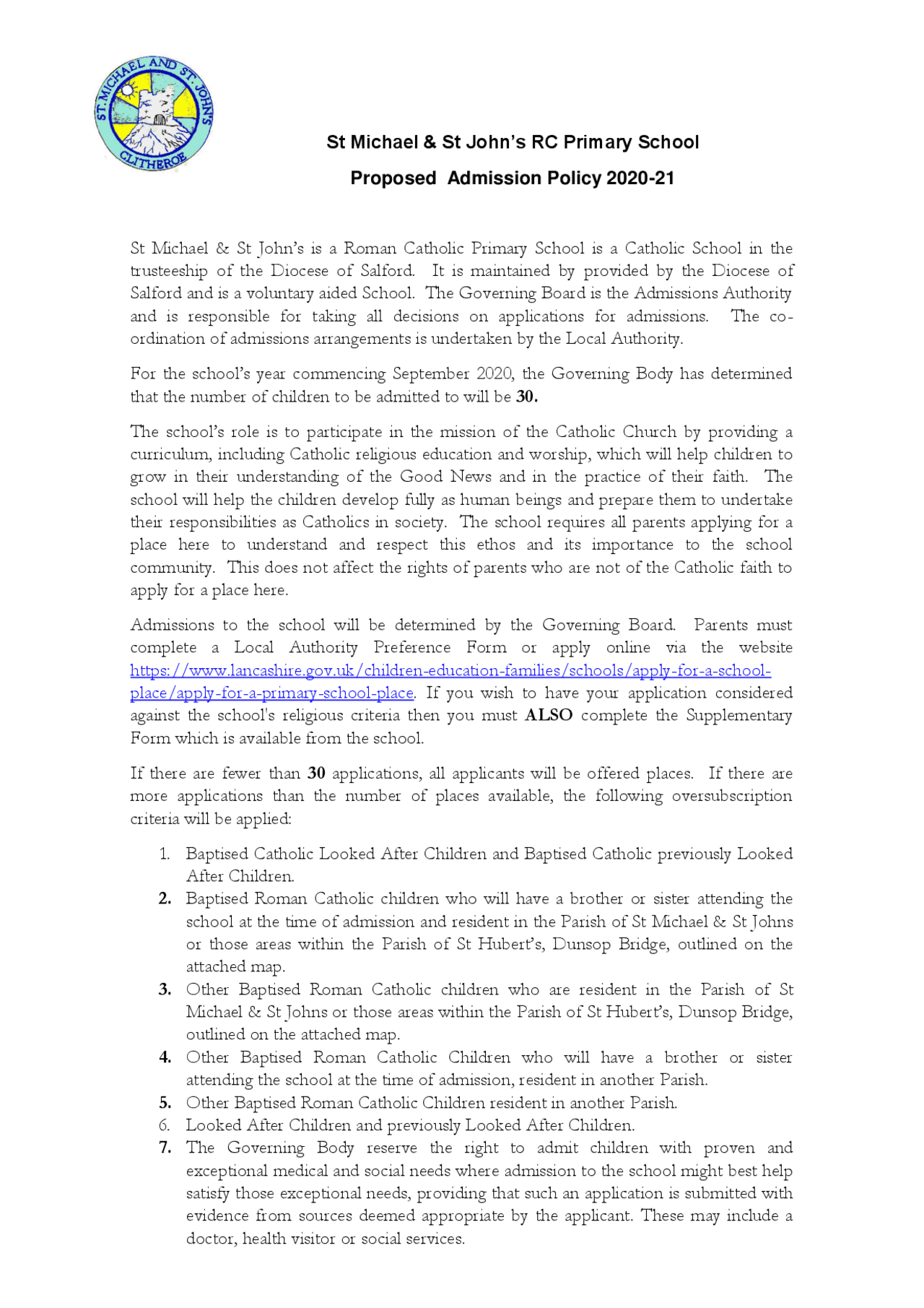 St Michael & St John's RC Primary School | Study notes Law | Docsity