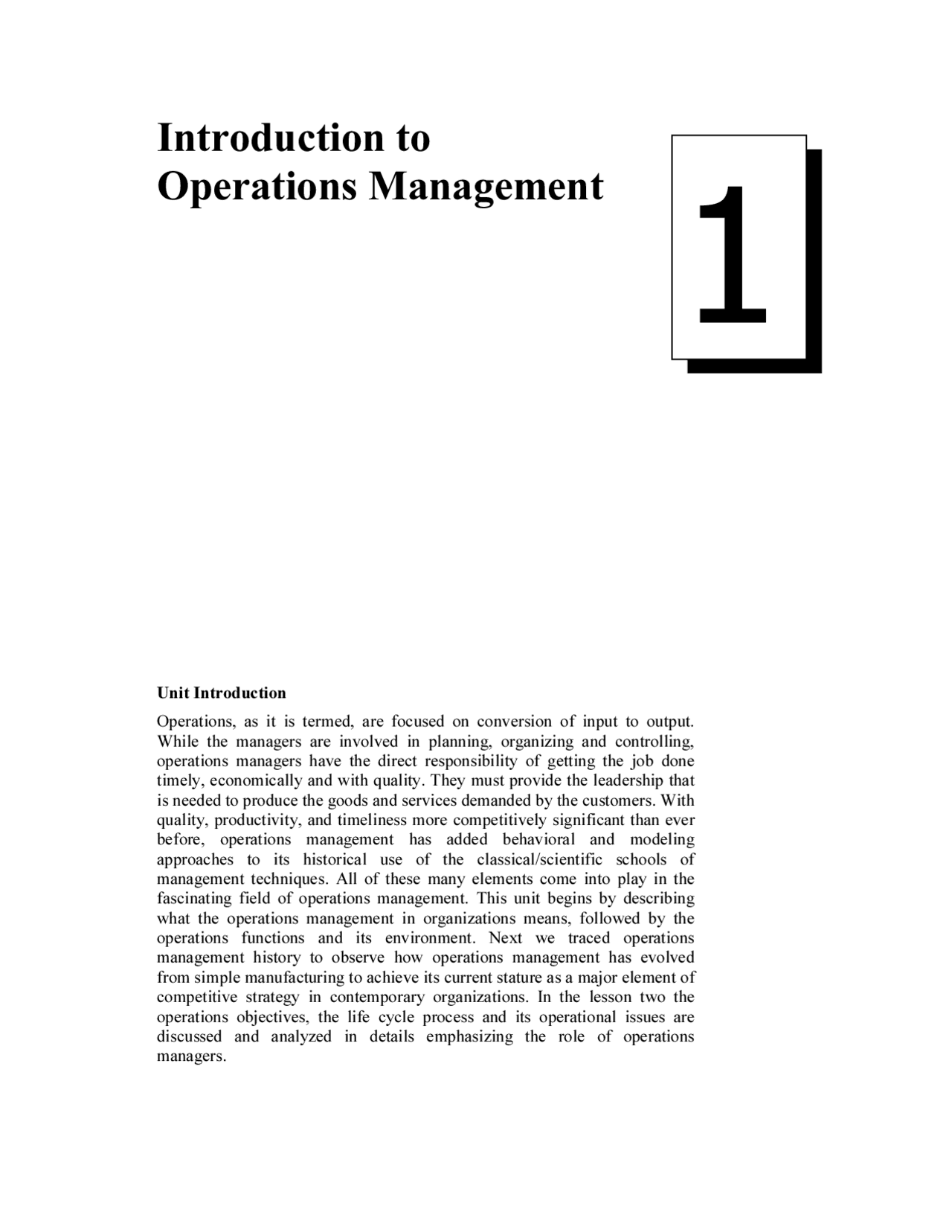 Introduction to Operations Management | Study notes Technology | Docsity