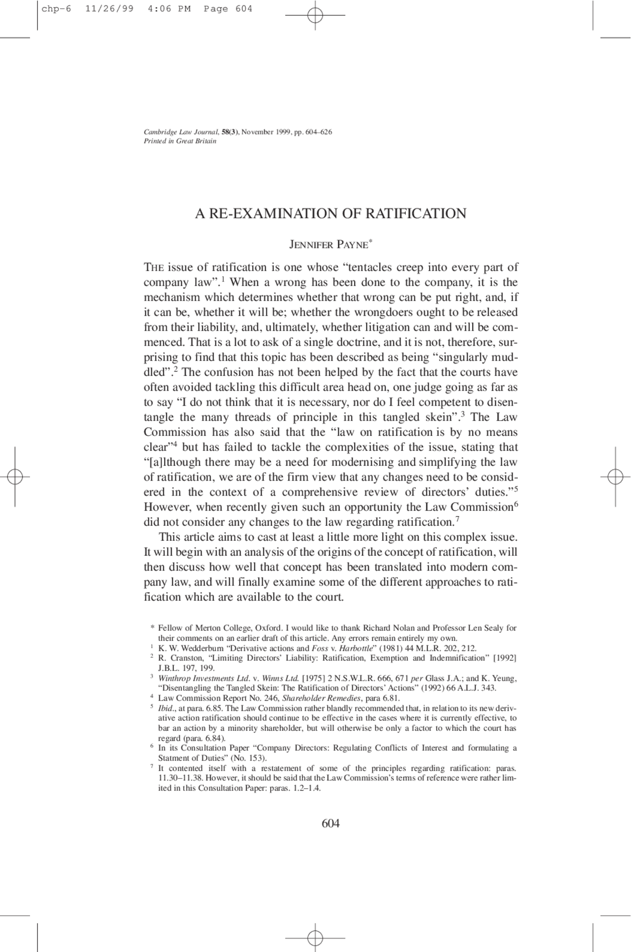 A RE-EXAMINATION OF RATIFICATION | Apuntes Derecho | Docsity