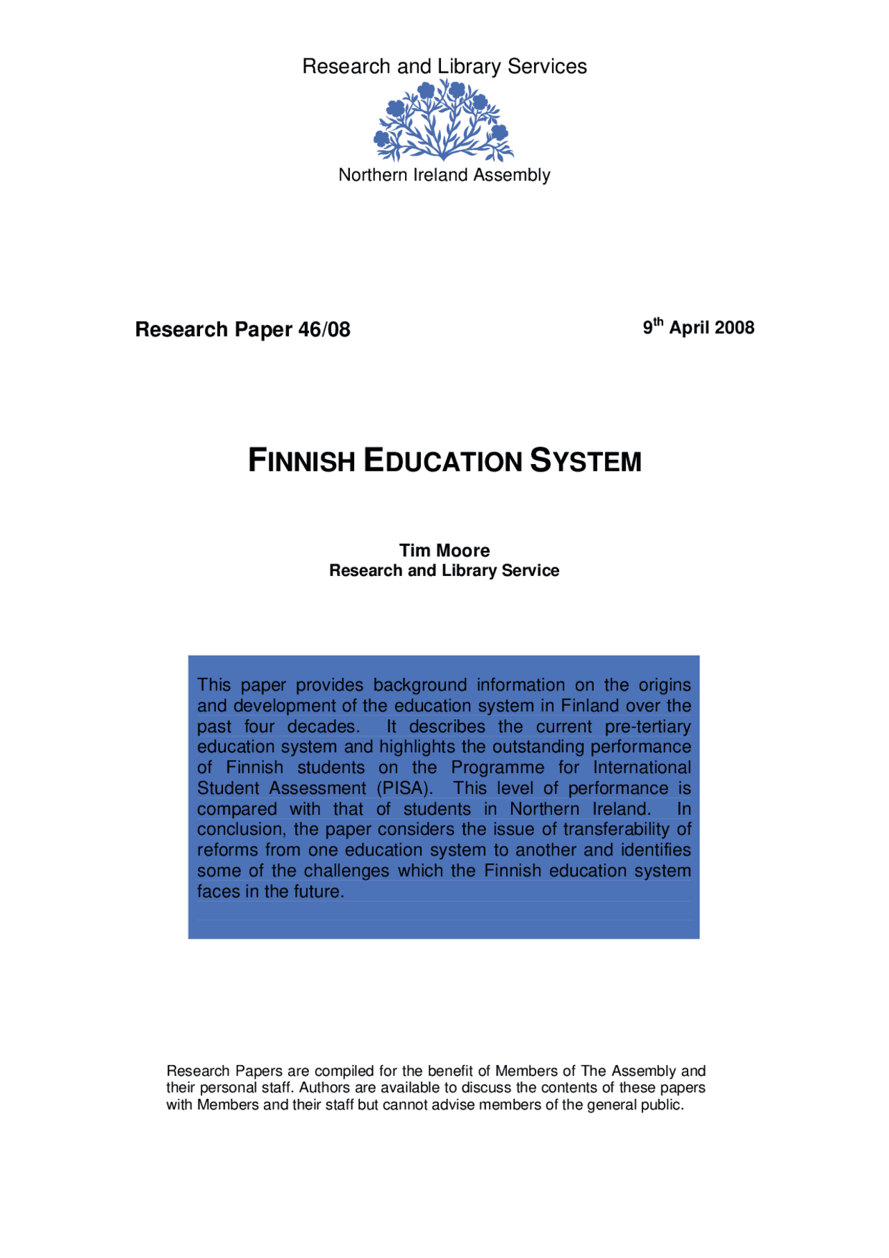 The Development and Origins of the Finnish Education System: A ...