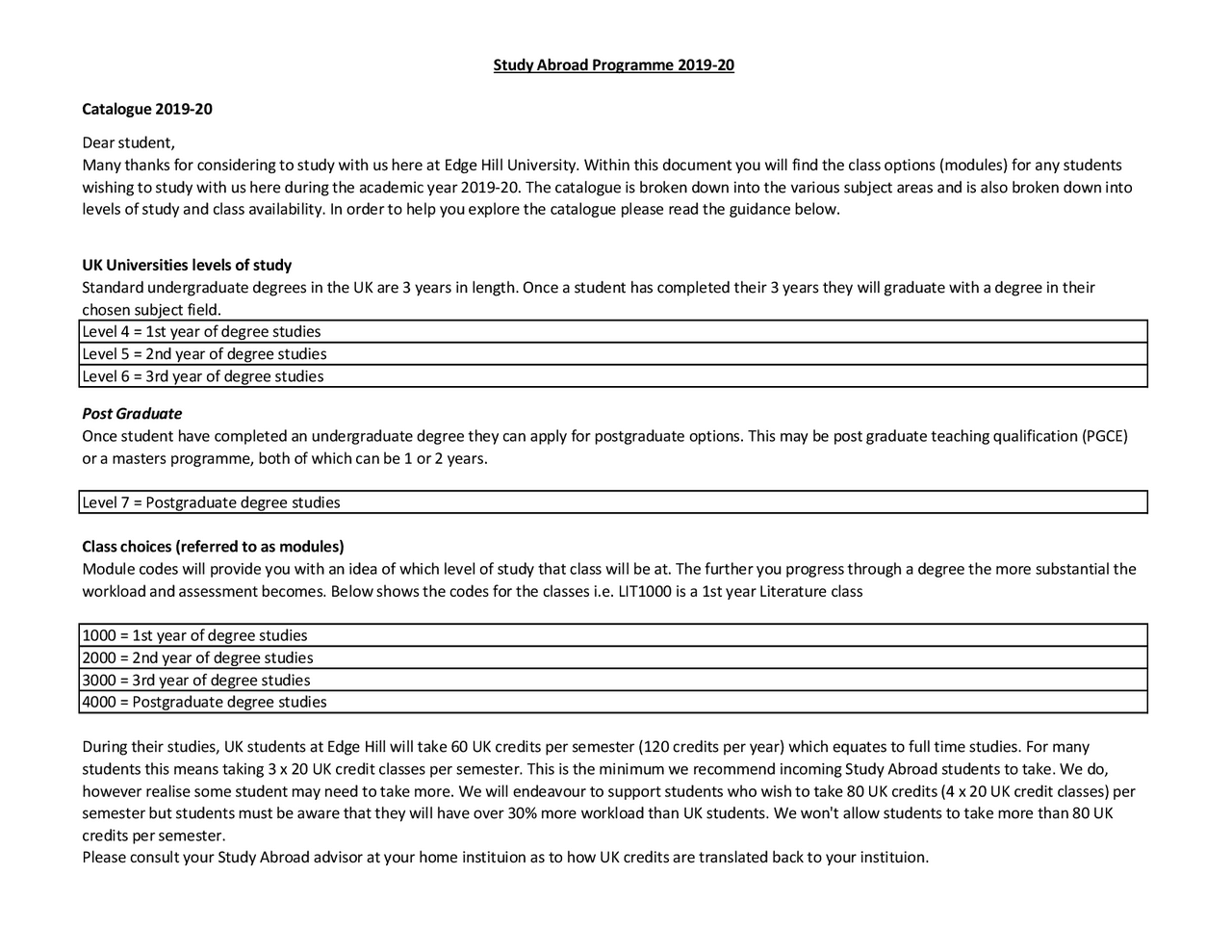 Edge Hill Uni Course Catalog Module Info for Degree & Postgrads