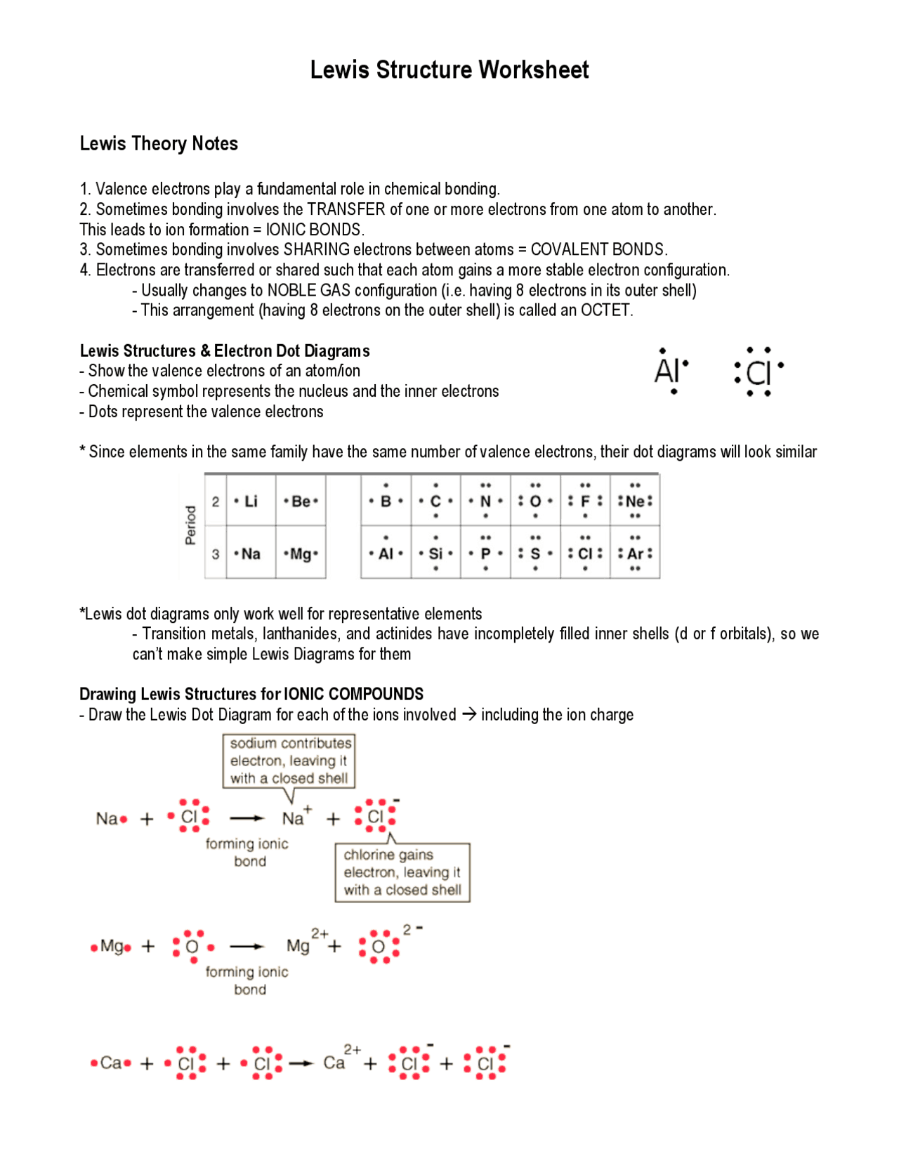 Lewis Structure Worksheet | Study notes Chemistry | Docsity