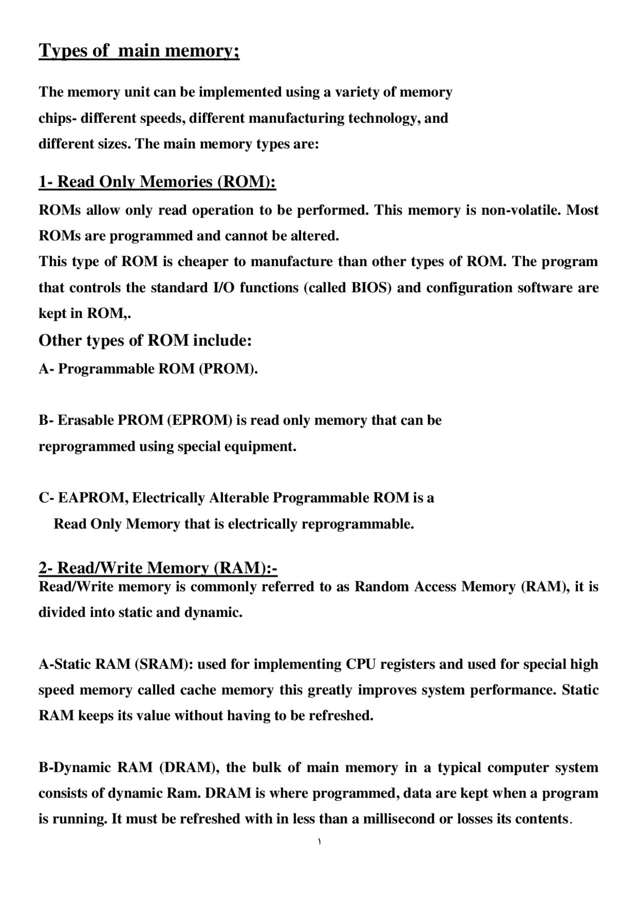 Main Memory Topic Types of main memory; | Lecture notes Technology | Docsity