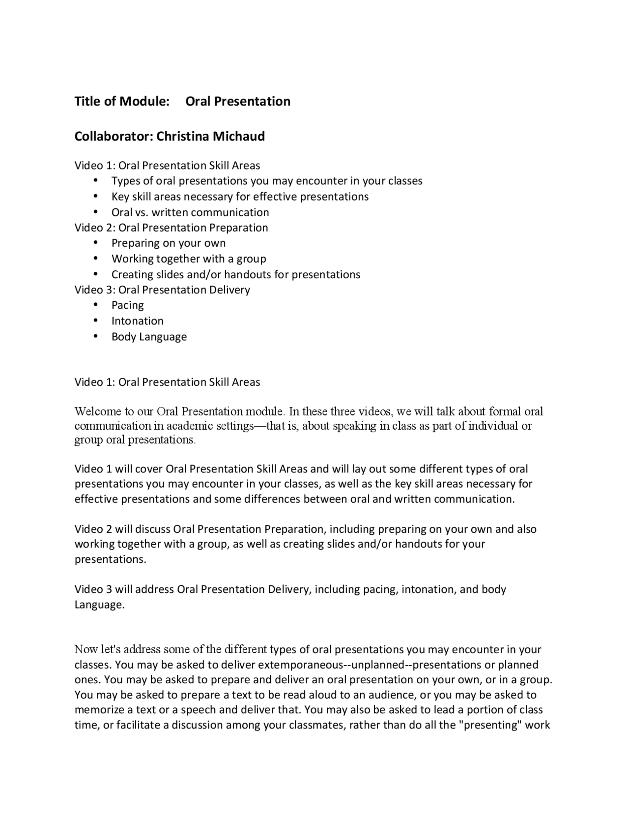 Oral Presentations Script | Study notes Communication | Docsity