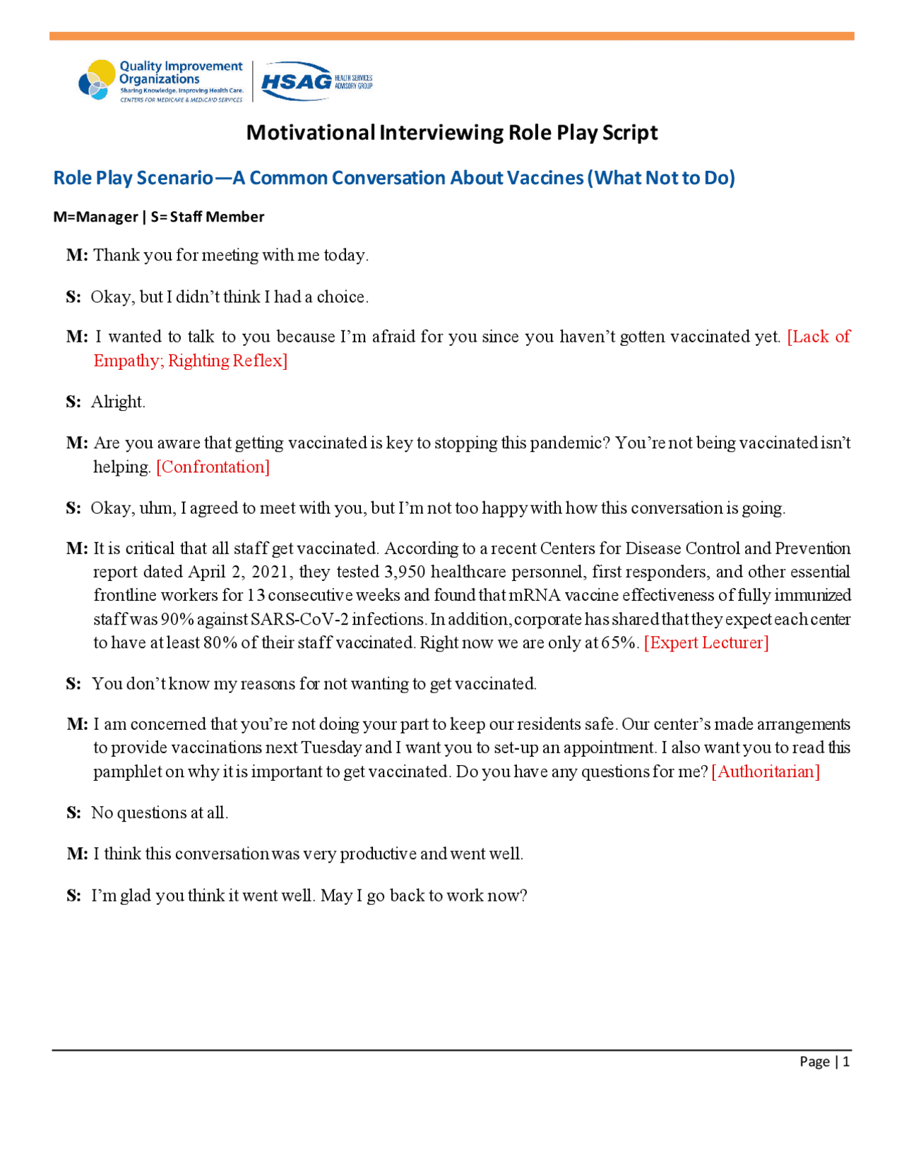 Motivational Interviewing Role Play Script | Lecture notes Job ...