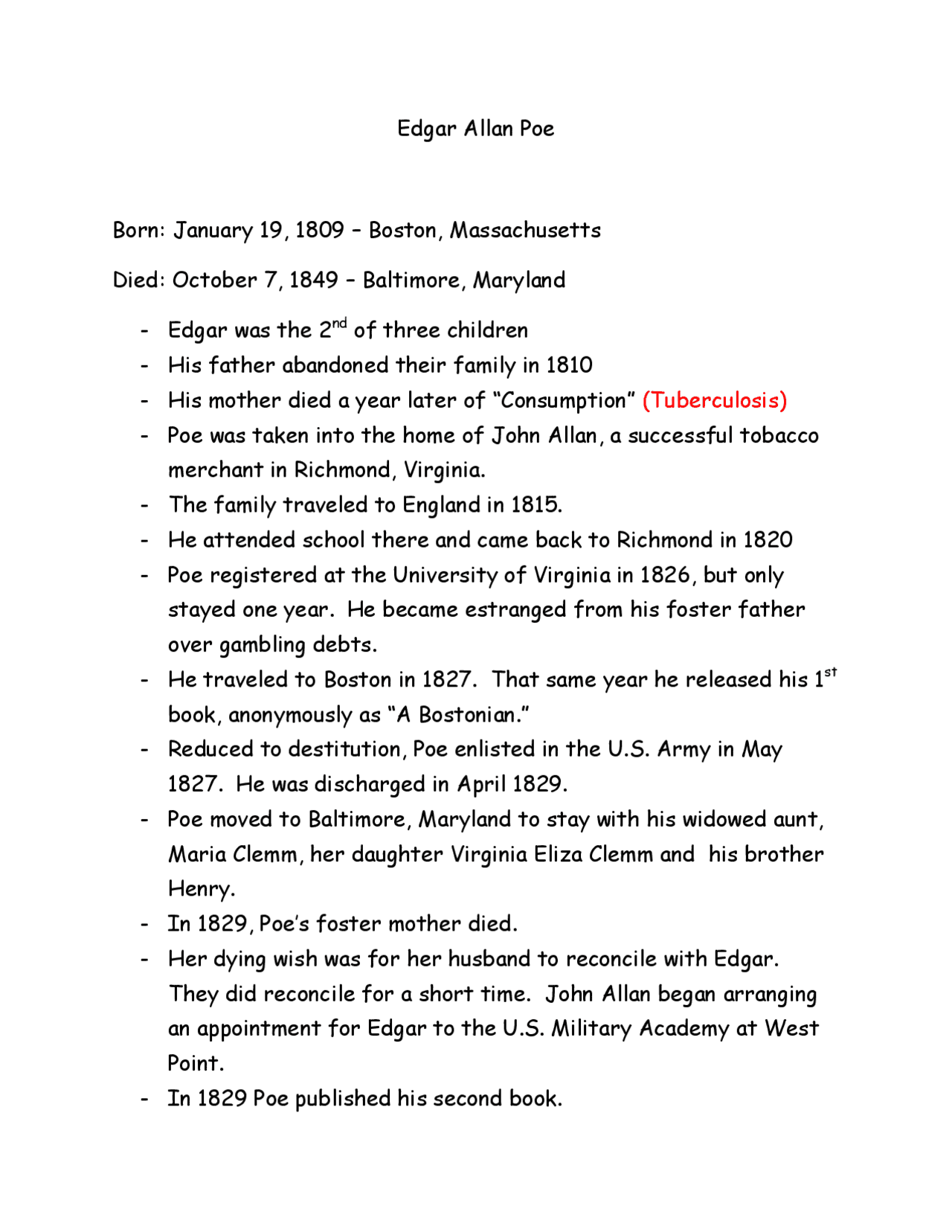 Edgar Allan Poe Born January 19, 1809 Slides History Docsity