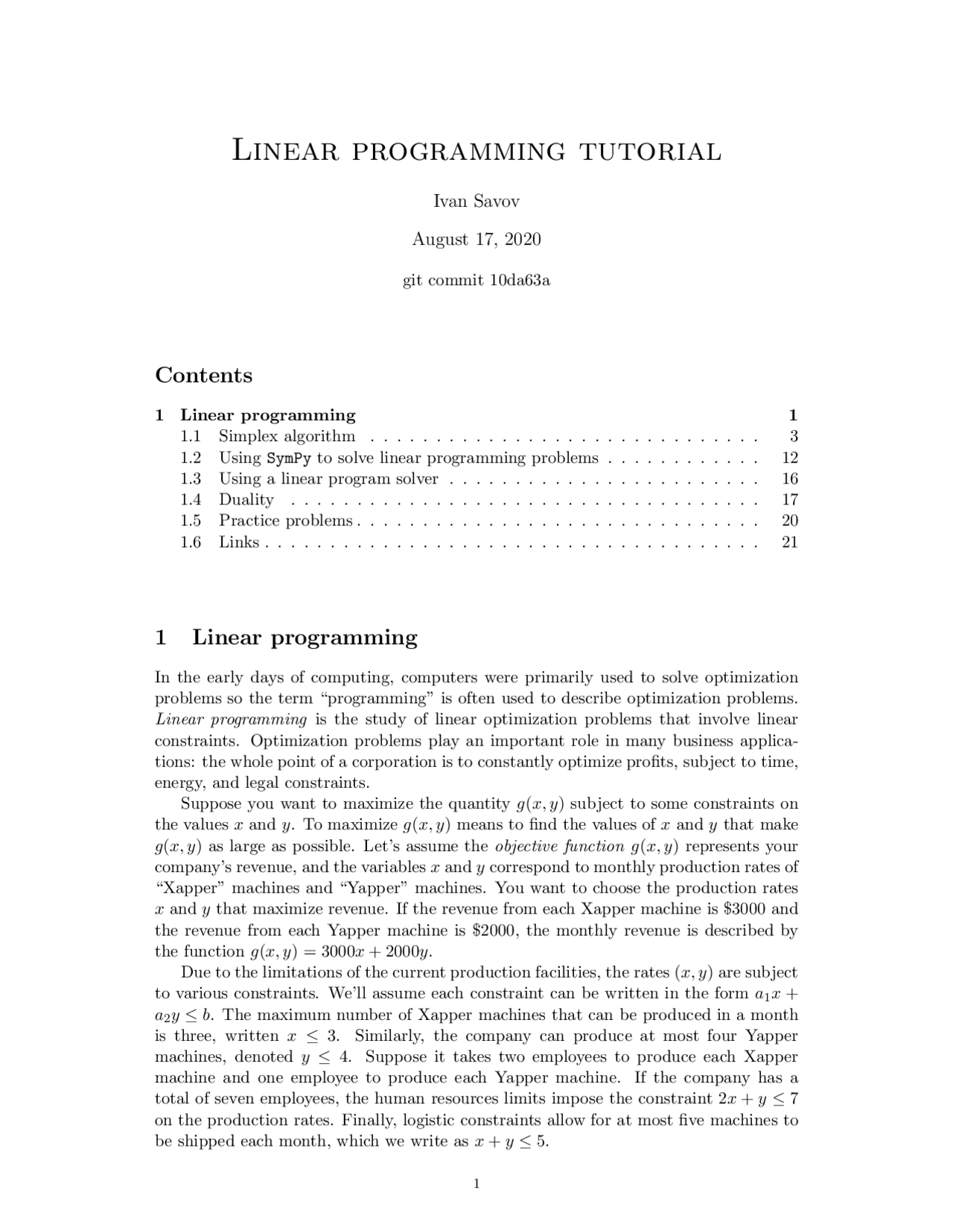 Linear programming tutorial | Study notes Linear Programming | Docsity