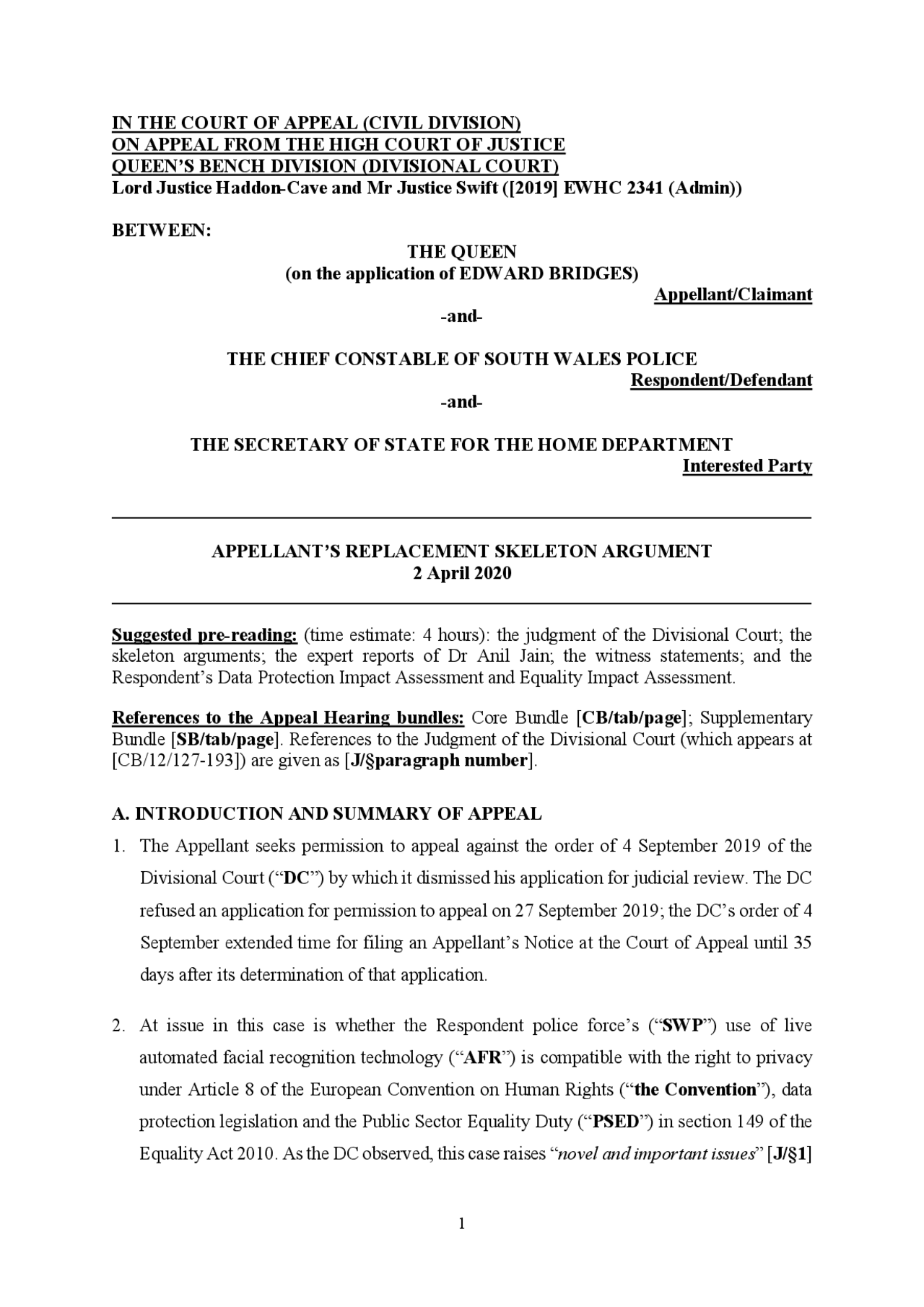 Appellant's Skeleton Argument in the Court of Appeal | Study Guides ...