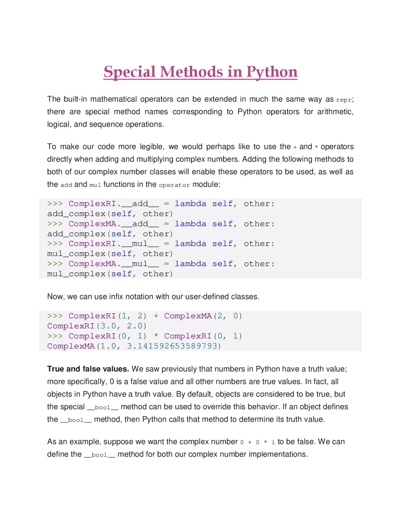 Special Methods in Python | Slides Advanced Computer Programming | Docsity