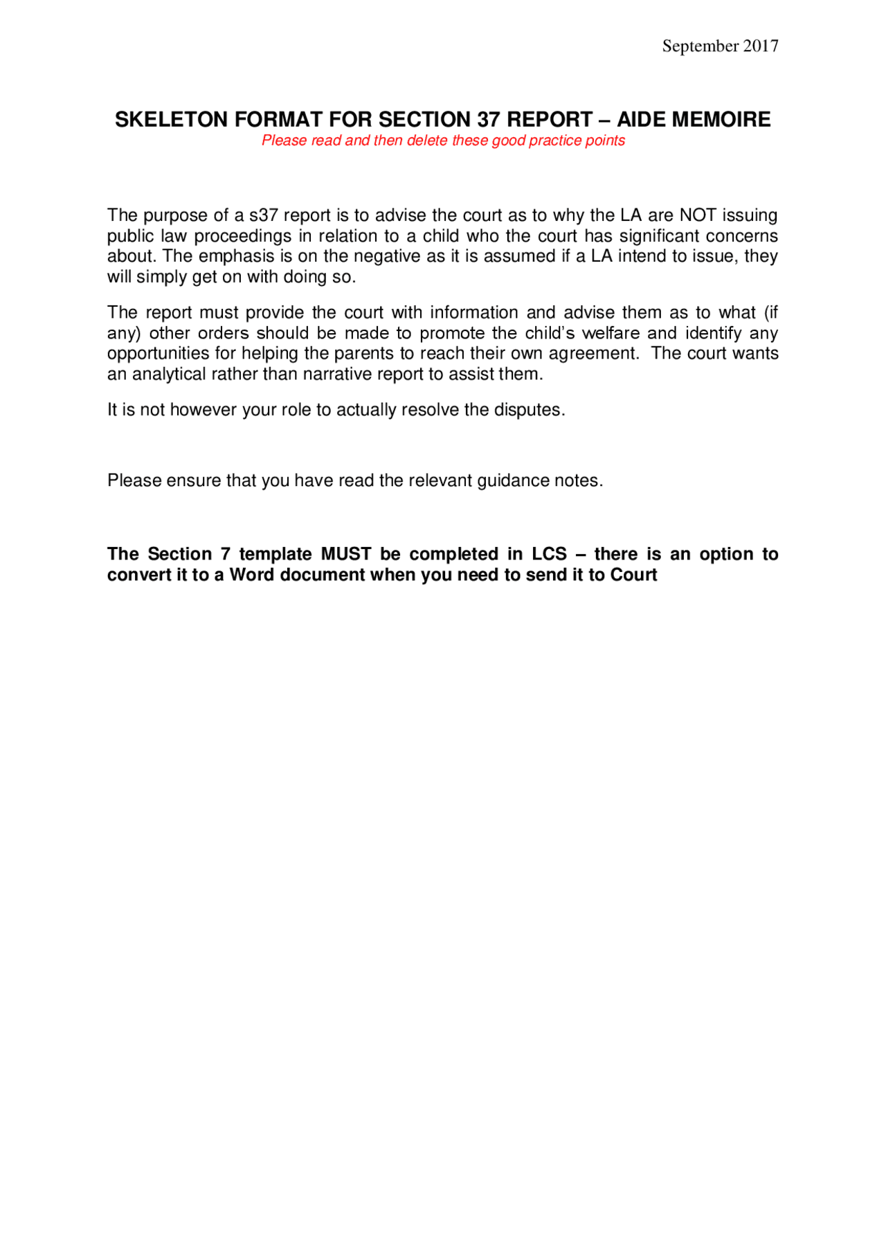 SKELETON FORMAT FOR SECTION 37 REPORT | Lecture notes Public Law | Docsity