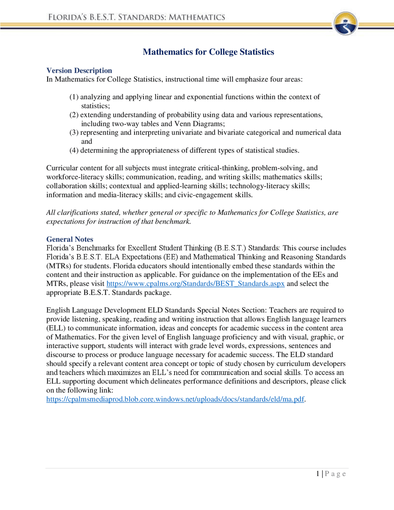 Mathematics for College Statistics | Lecture notes Statistics | Docsity