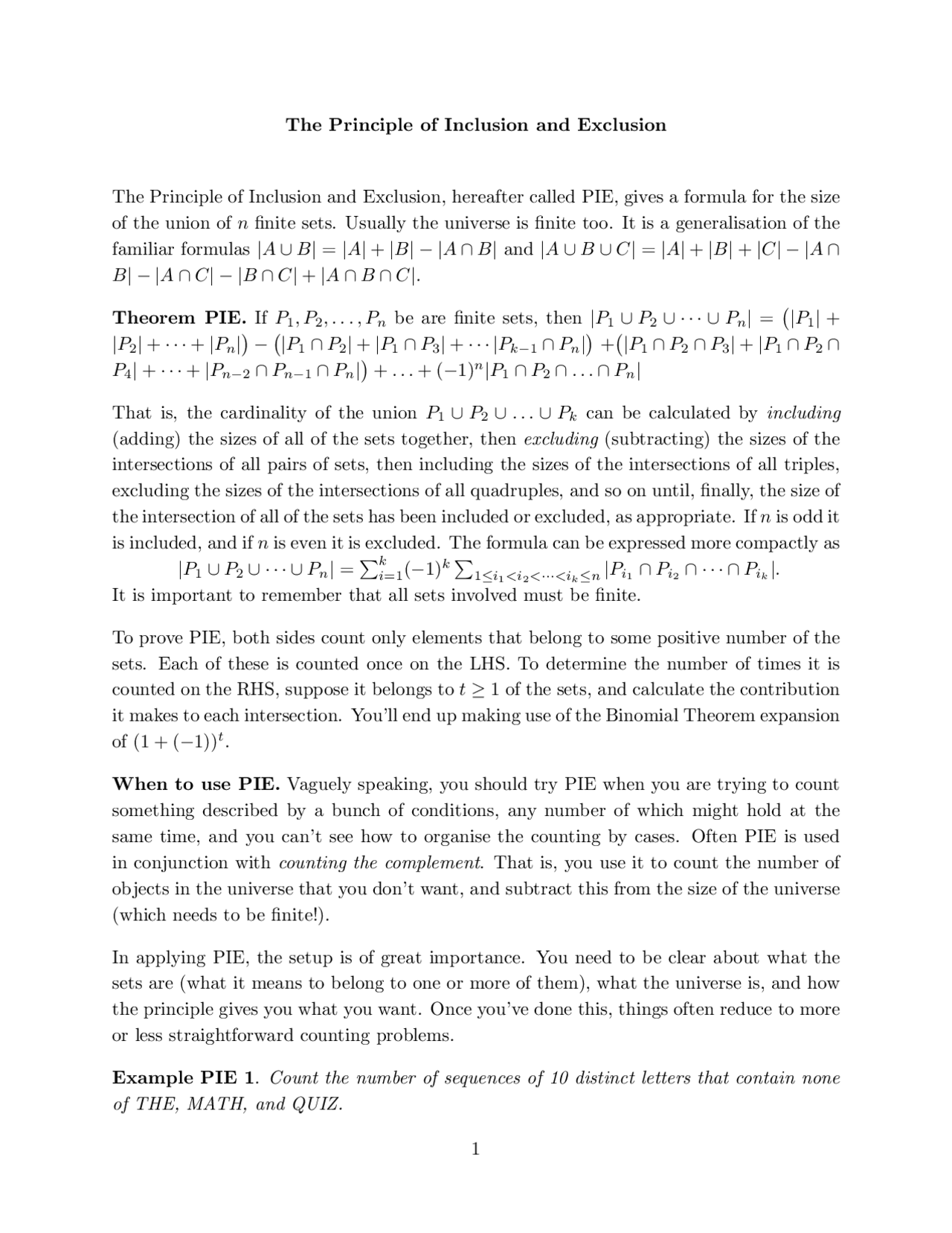 The Principle of Inclusion and Exclusion | Lecture notes Calculus | Docsity