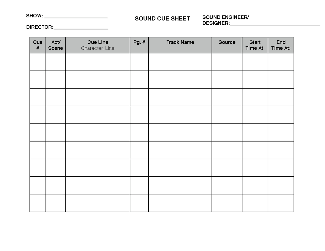 Sound Cue Sheet Lecture notes Theatre Docsity